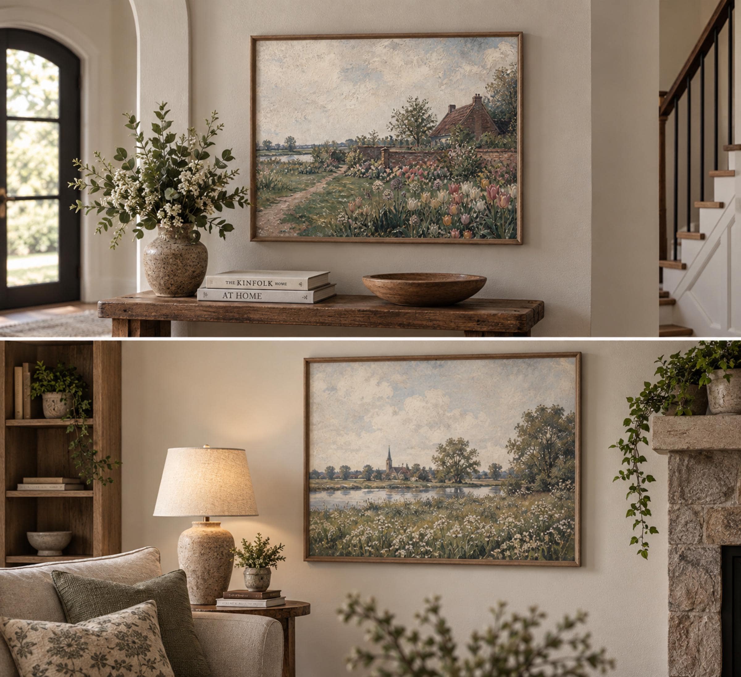 Vintage Dutch Tulip Garden Wall Art, Spring Cottage Landscape, Floral Country Decor, Digital Download — image 5