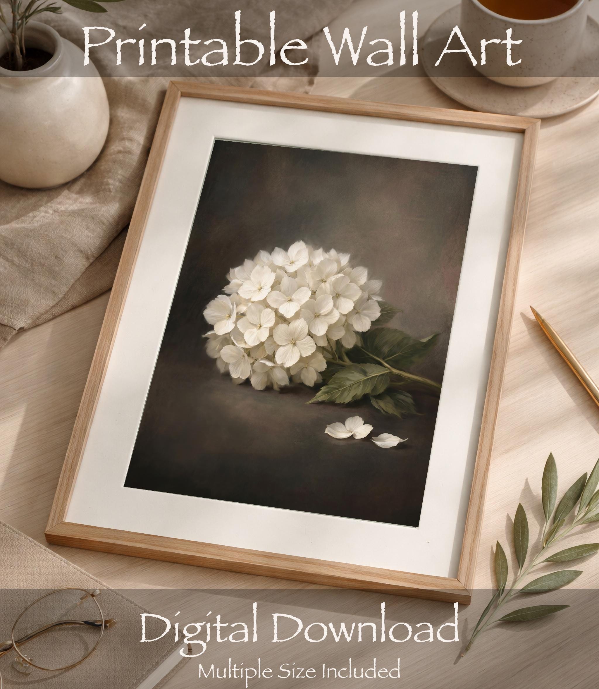 White Hydrangea Still Life Wall Art, Moody Floral Prints, Antique Floral Decor (Digital Download) — image 8