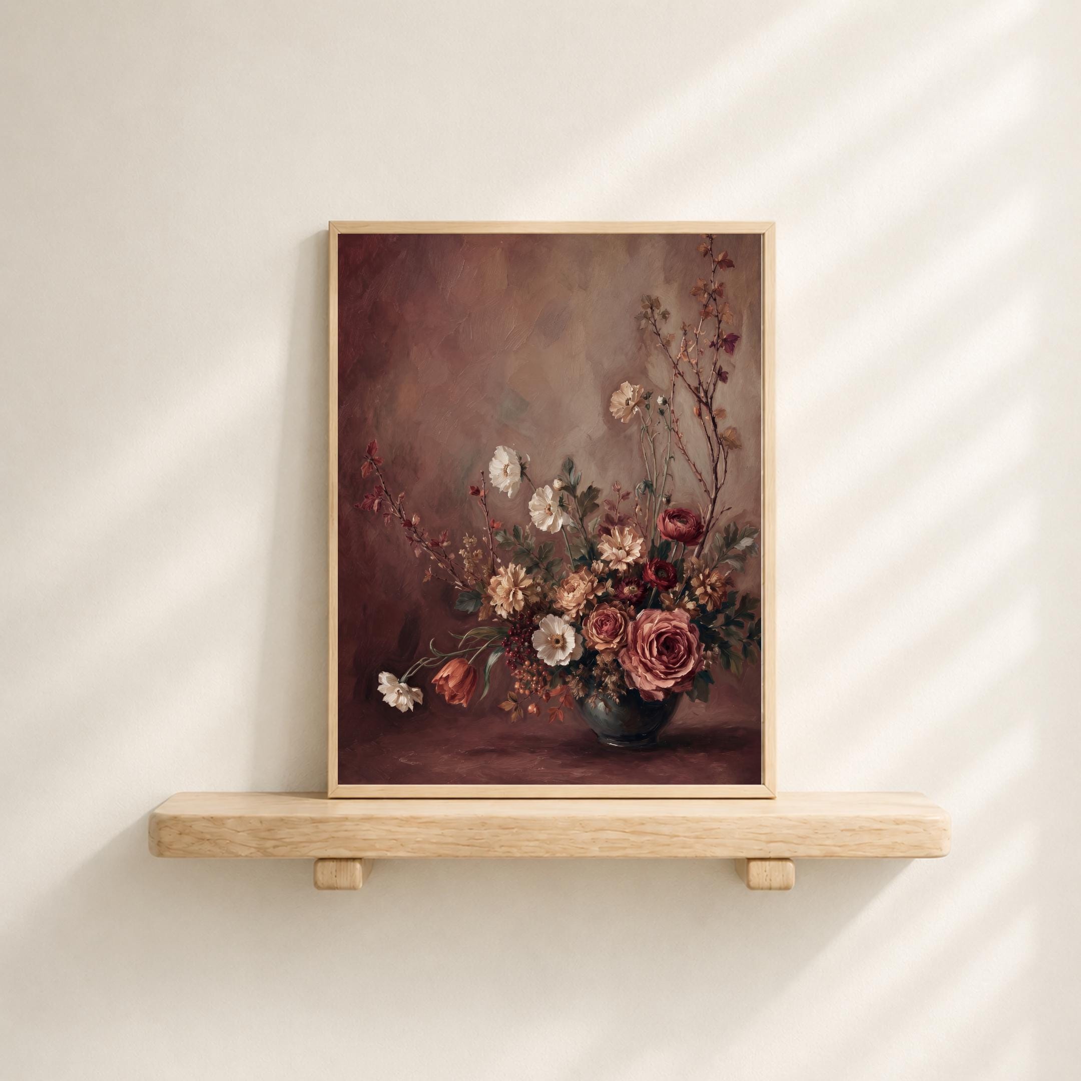 Moody Burgundy Floral Art Print, Fall Roses Still Life, Dark Autumn Decor (Digital Download) — image 5