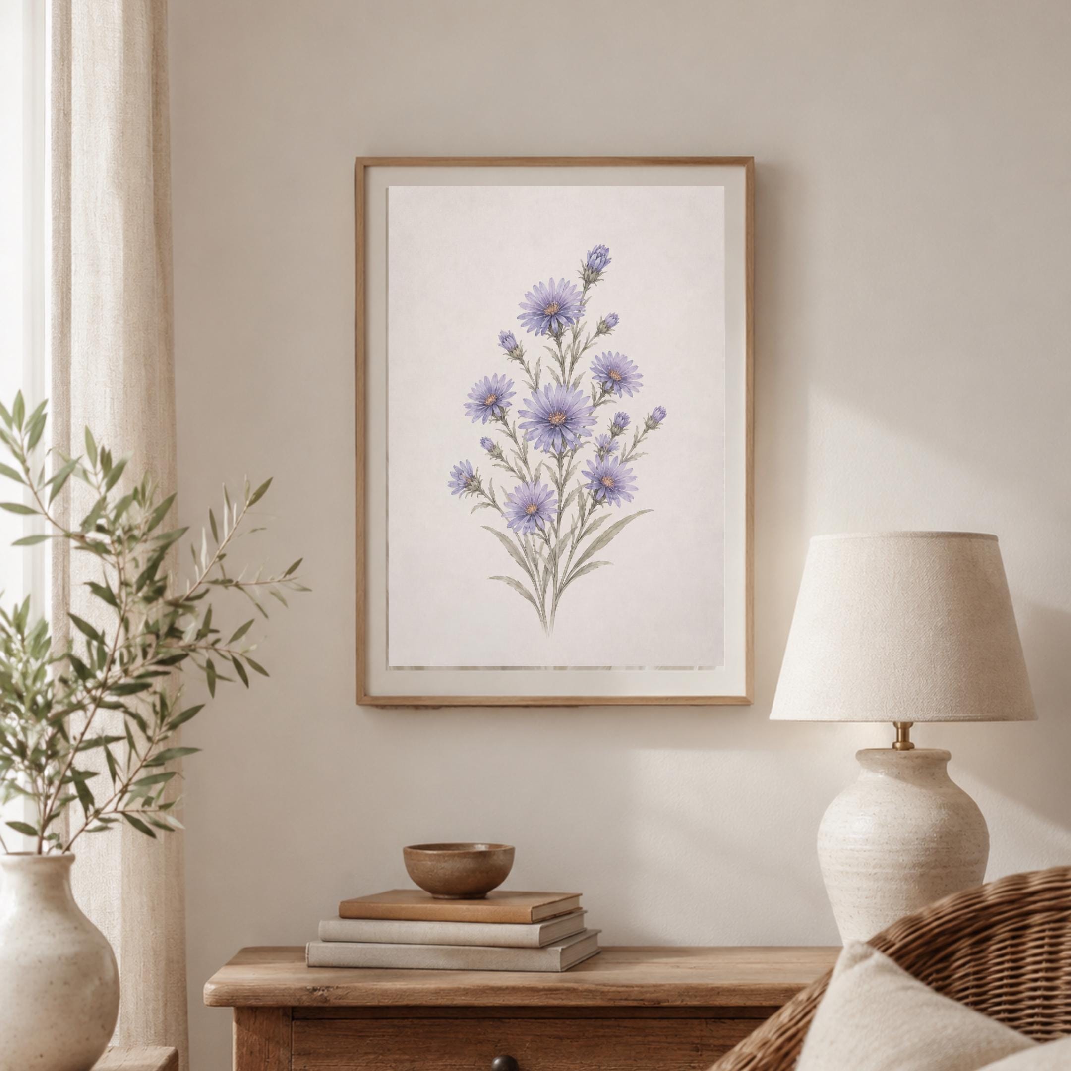 September Birth Flower Print | Aster Printable Wall Art | Purple Botanical Decor Gift Digital Download — image 3
