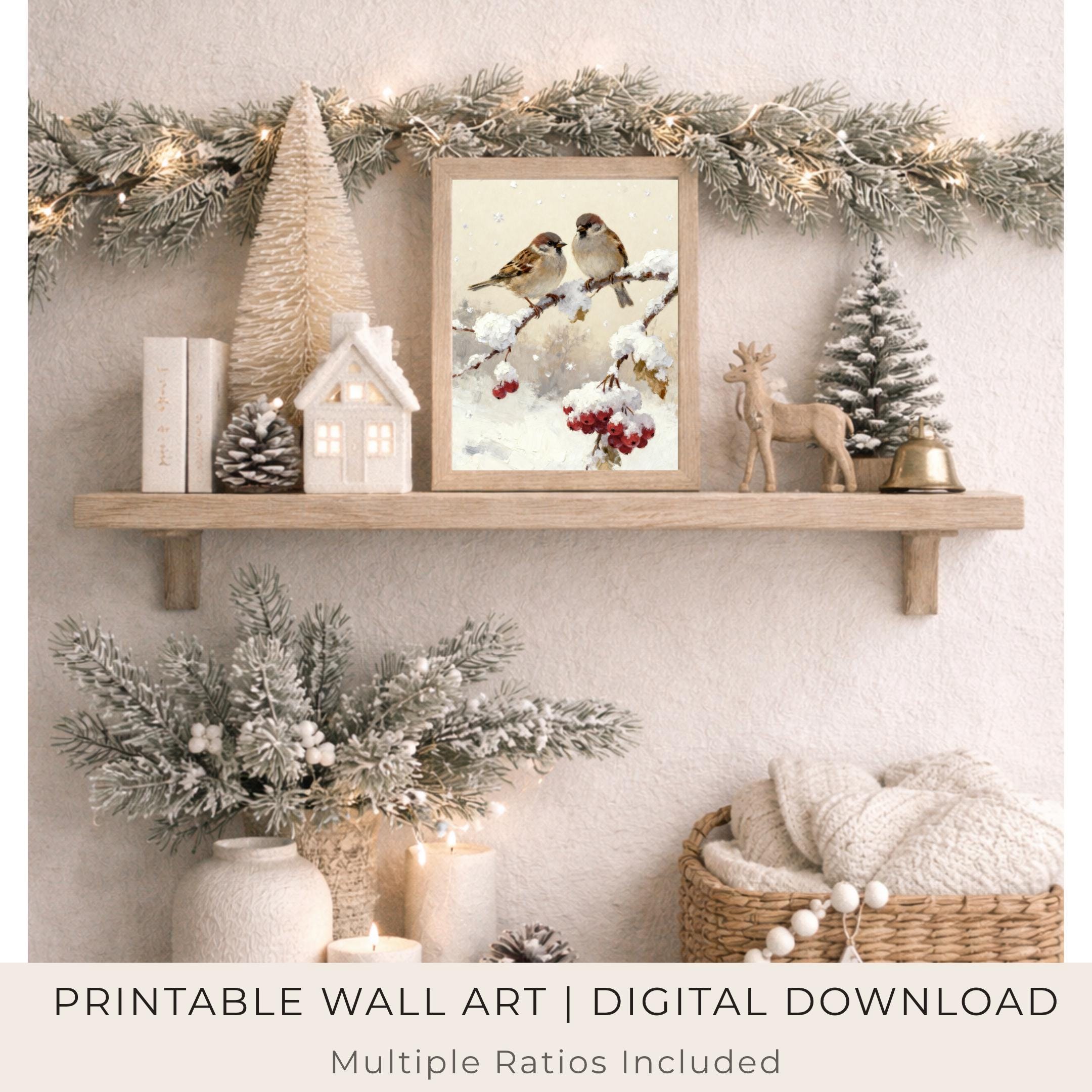Winter Bird Wall Art Printable | Cozy Sparrows Snowy Branch (Digital Download) — image 5