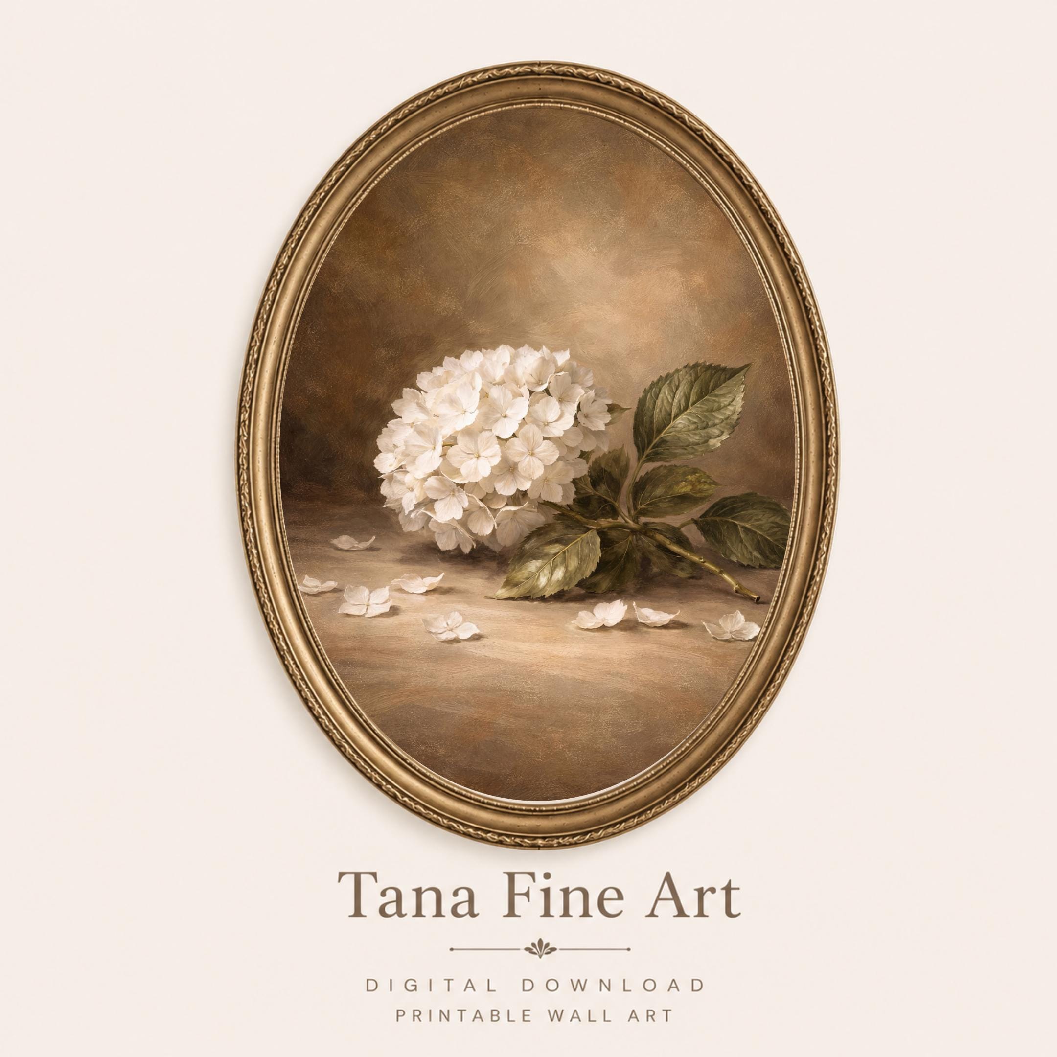 White Hydrangea Still Life, Moody Floral Stem Print, Vintage Botanical Wall Decor (Digital Download)
