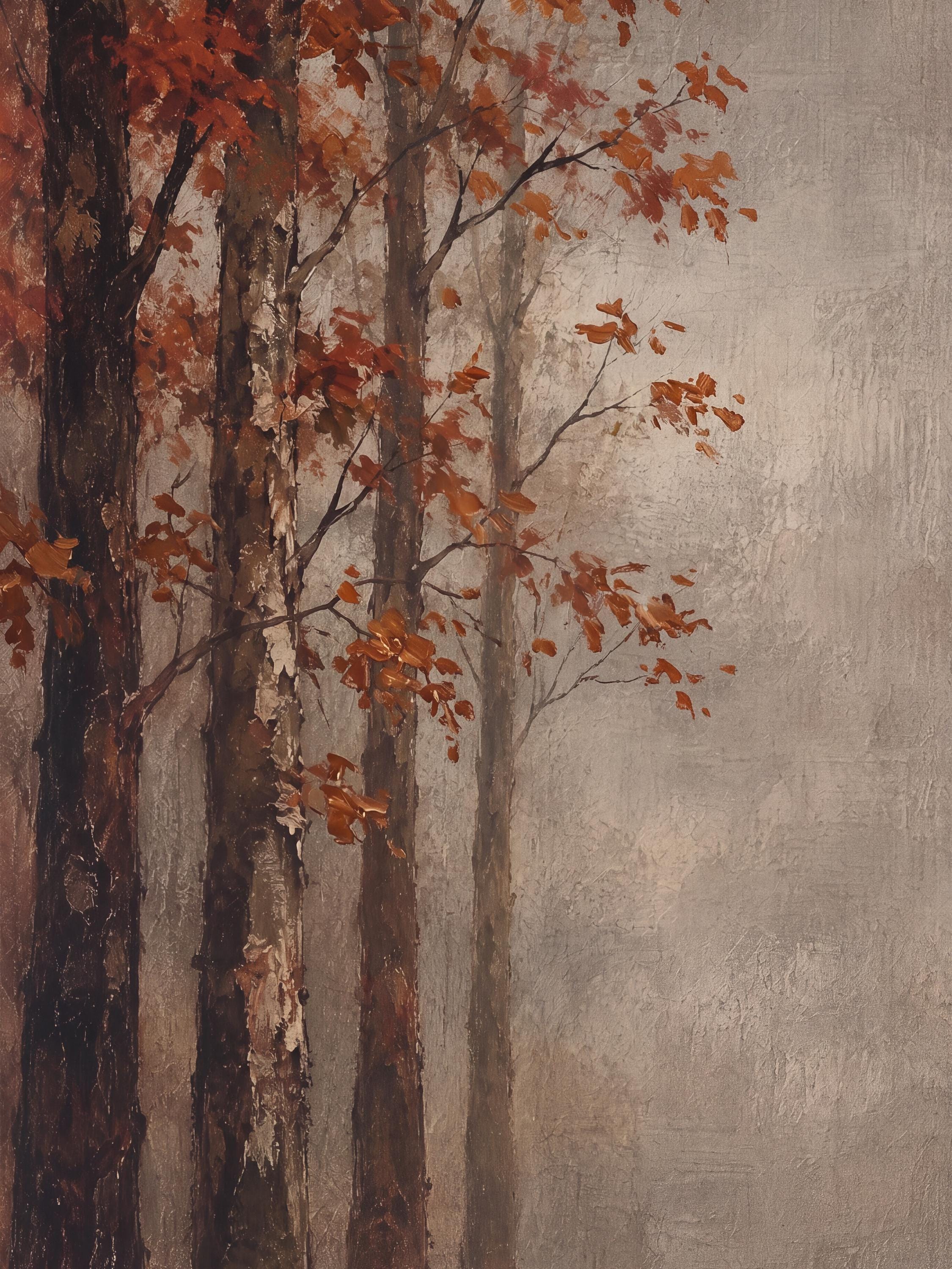 Vintage Autumn Tree Printable Wall Art, Fall Forest Print, Rustic Decor Digital Download — image 2