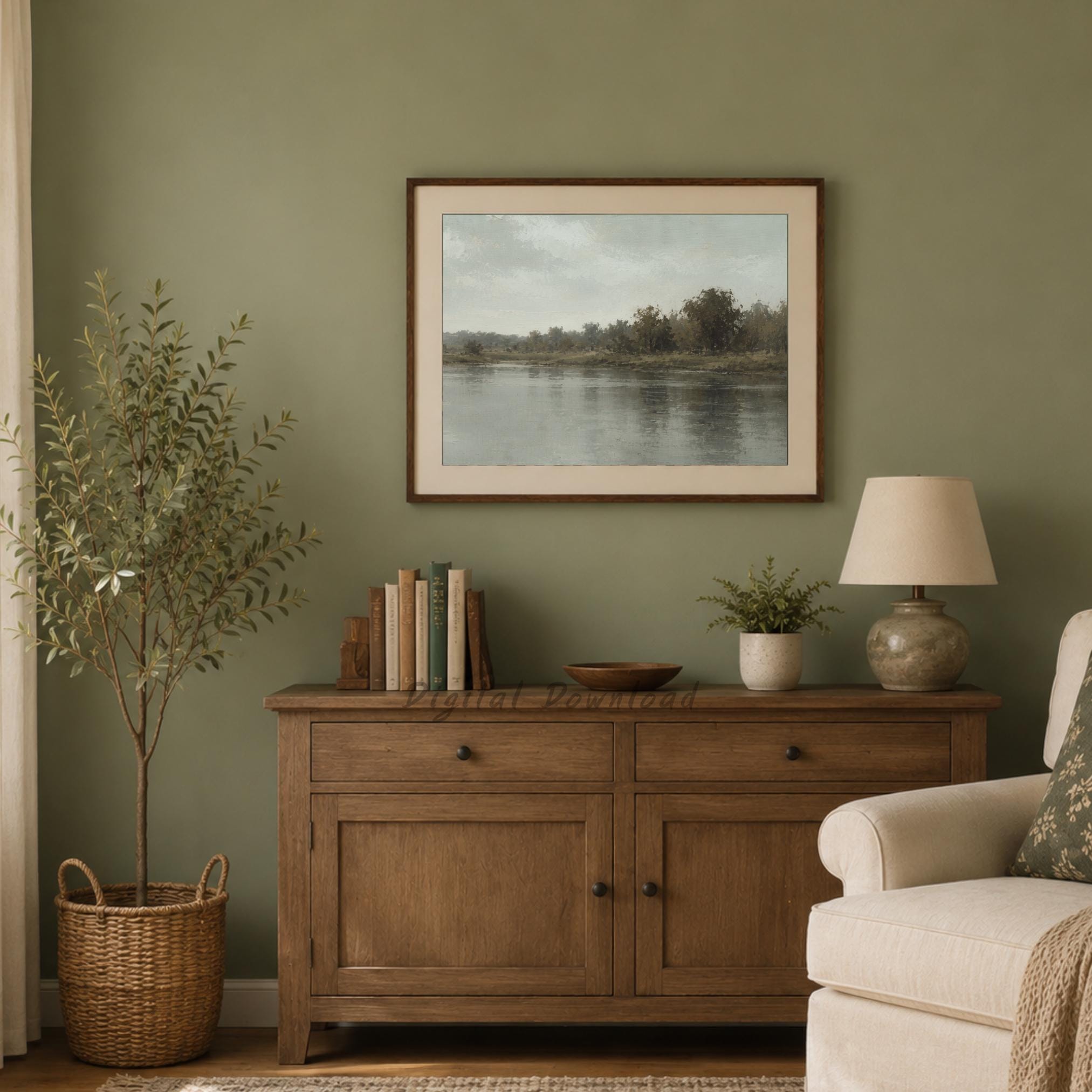 Country River Printable Wall Art, Moody Green Landscape, Rustic Home Decor Digital Download — image 5