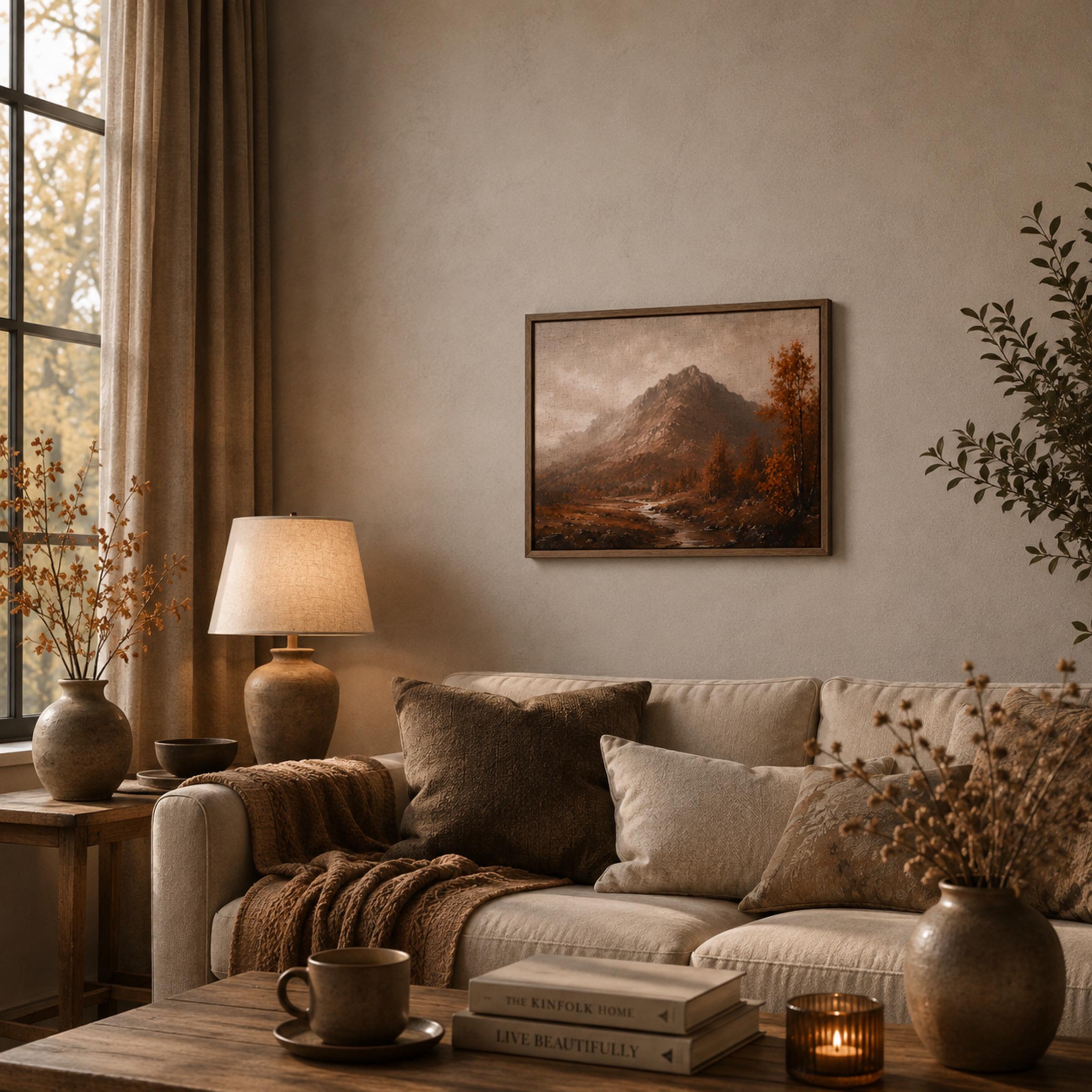 Moody Fall Mountain Wall Art | Autumn Landscape Print | Vintage Landscape Digital Download — image 4