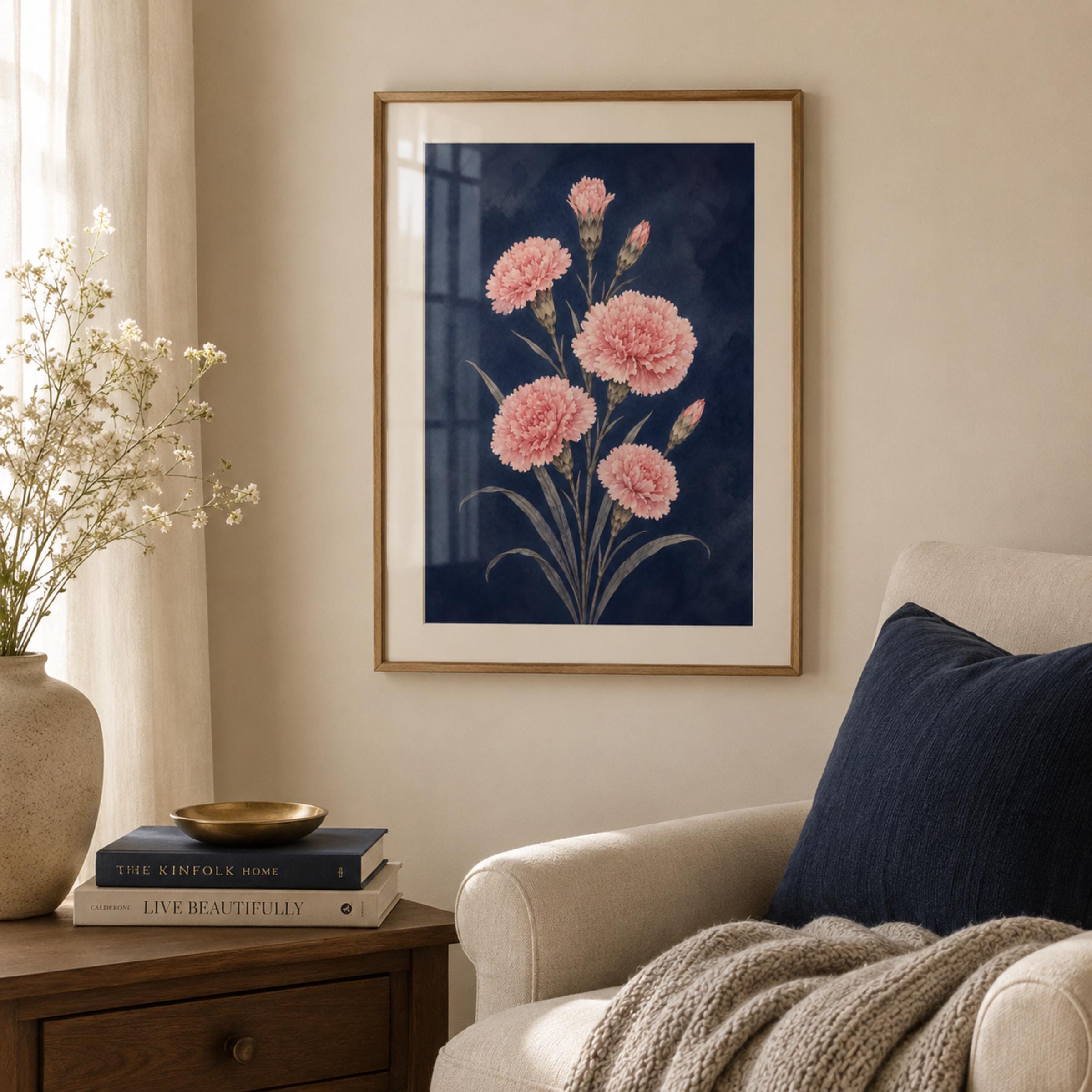 Moody January Birth Flower Print | Carnation Wall Art | Dark Botanical Digital Download — image 3