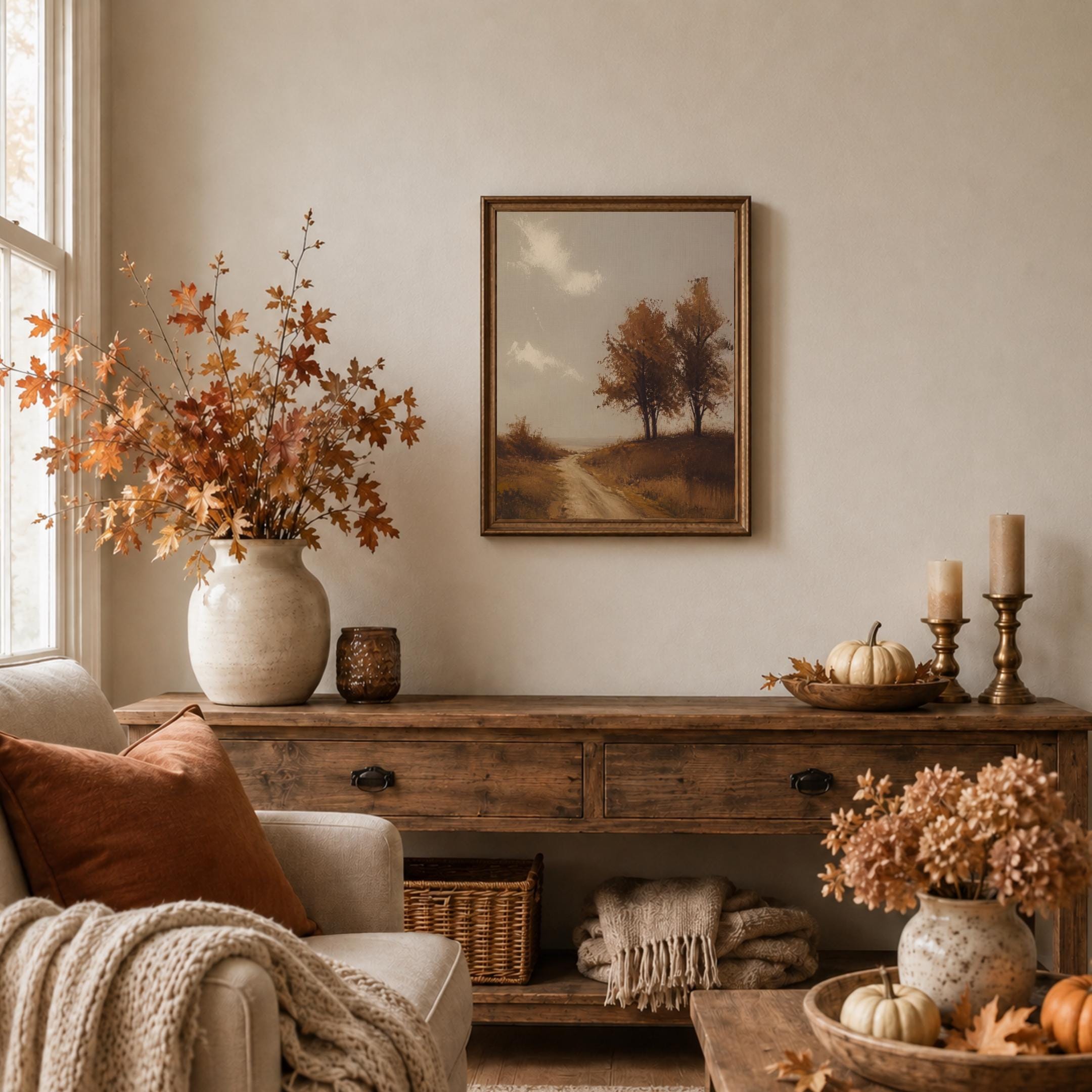 Autumn Country Road Wall Art | Vintage Fall Landscape Print | Rustic Farmhouse Digital Download — image 8