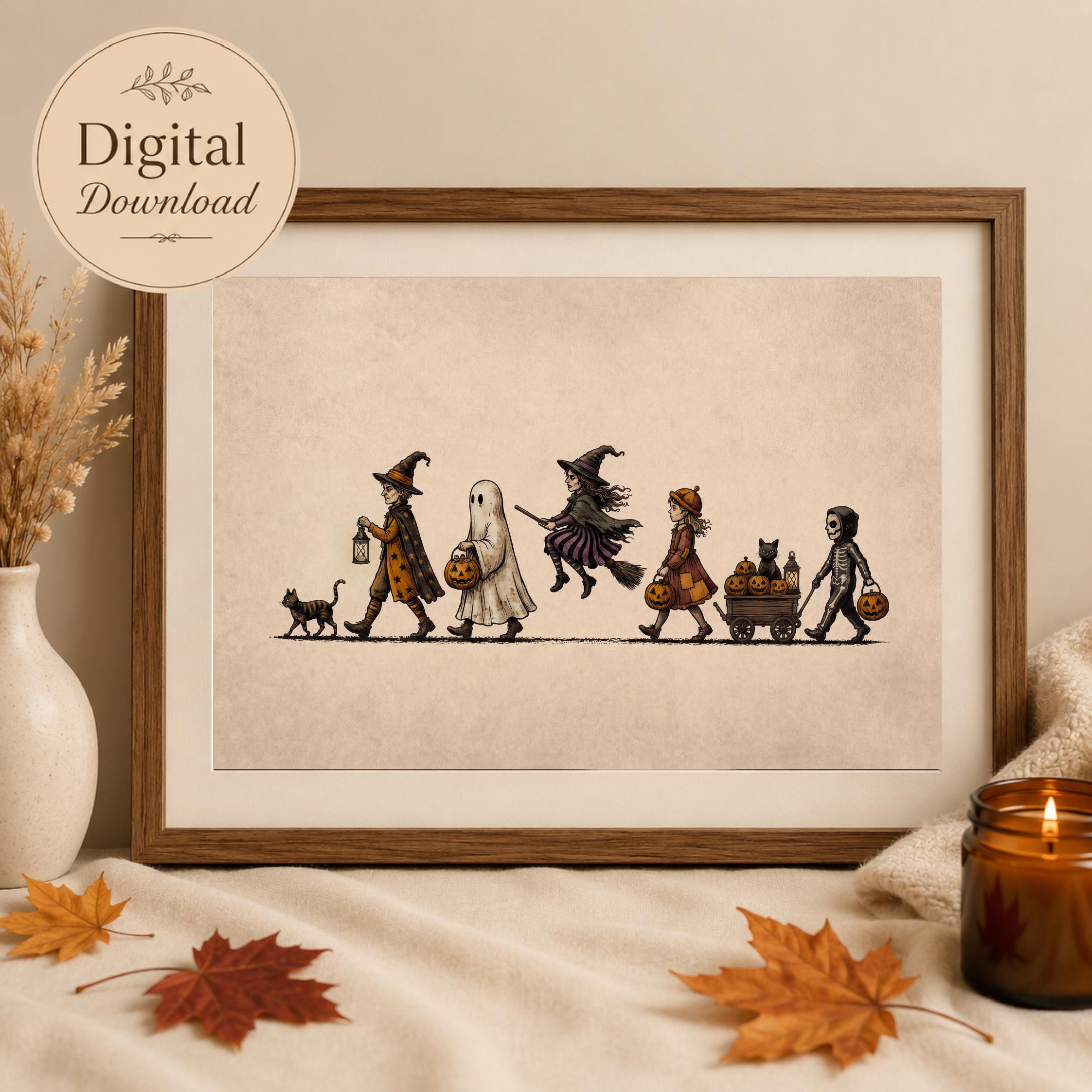 Vintage Halloween Wall Art, Trick or Treat Parade Print, Whimsical Halloween Decor (Digital Download) — image 7