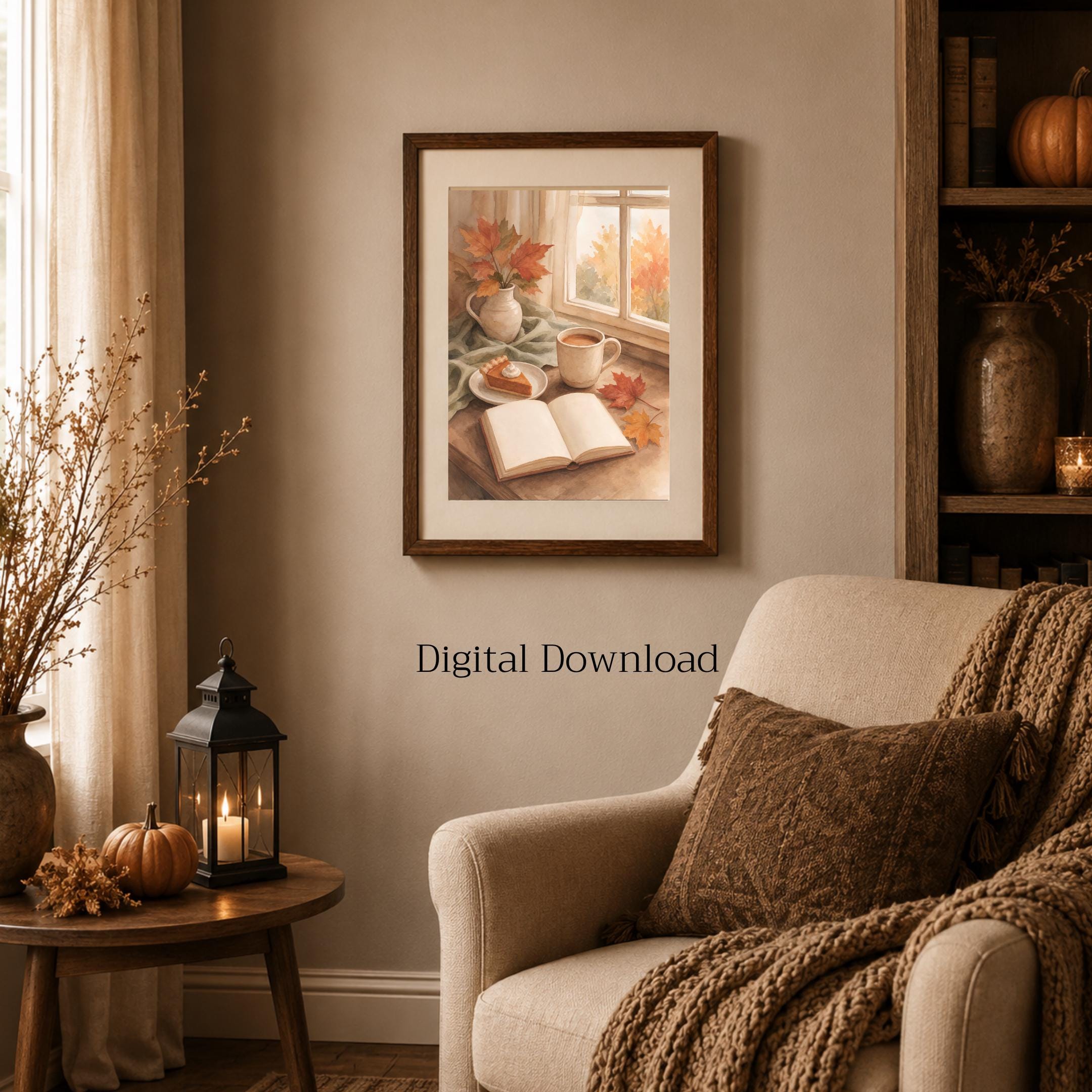 Fall Reading Nook Wall Art | Pumpkin Pie Coffee Print | Cozy Autumn Printable Digital Download — image 4