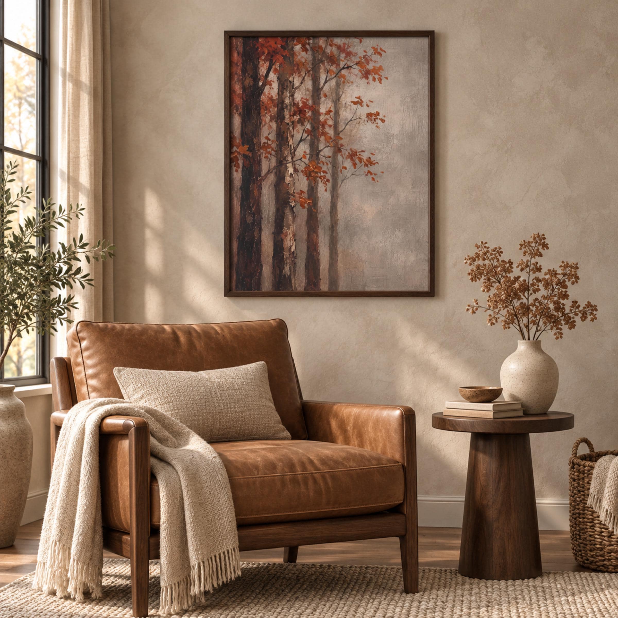 Vintage Autumn Tree Printable Wall Art, Fall Forest Print, Rustic Decor Digital Download — image 4