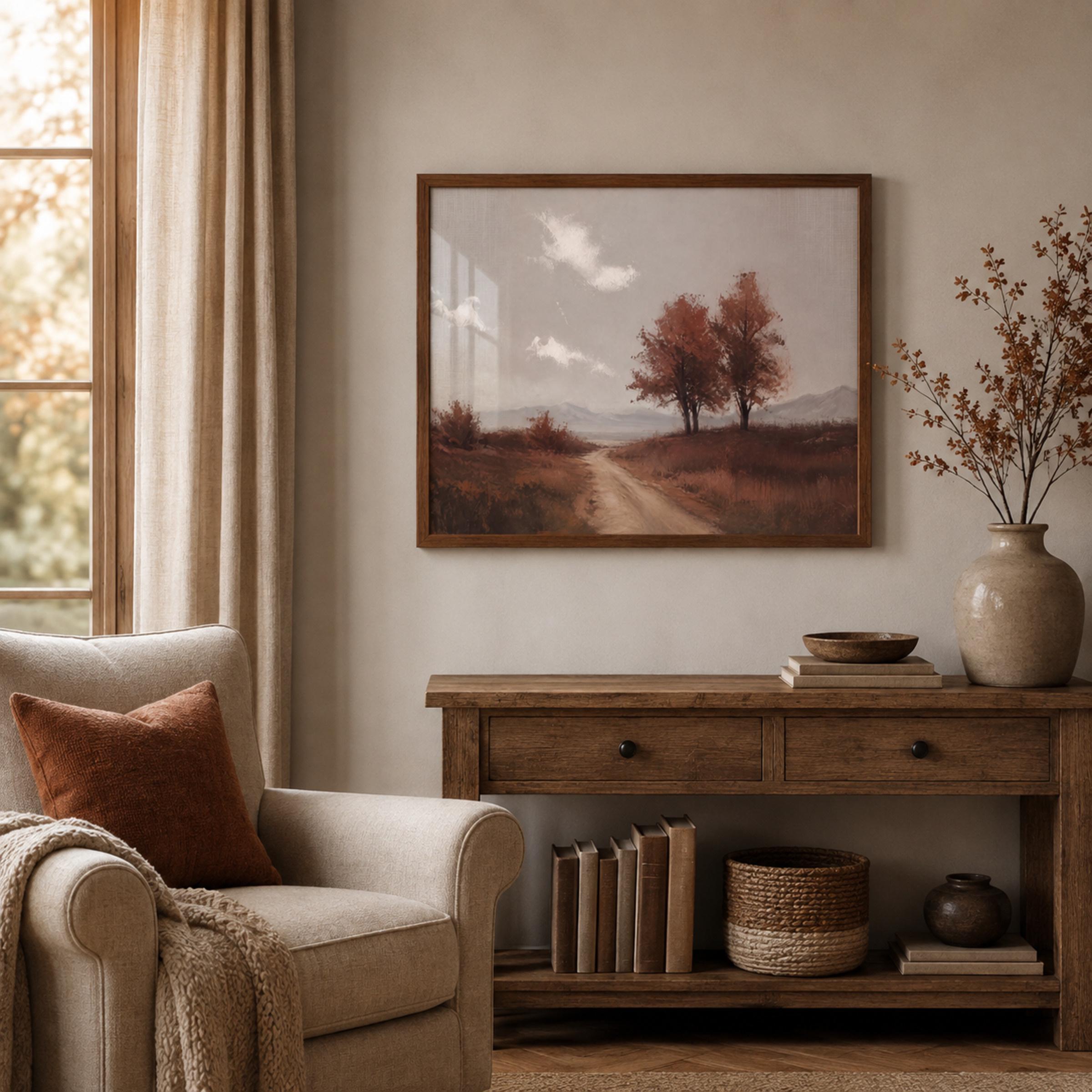 Autumn Country Road Wall Art | Vintage Fall Landscape Print | Rustic Farmhouse Digital Download — image 3
