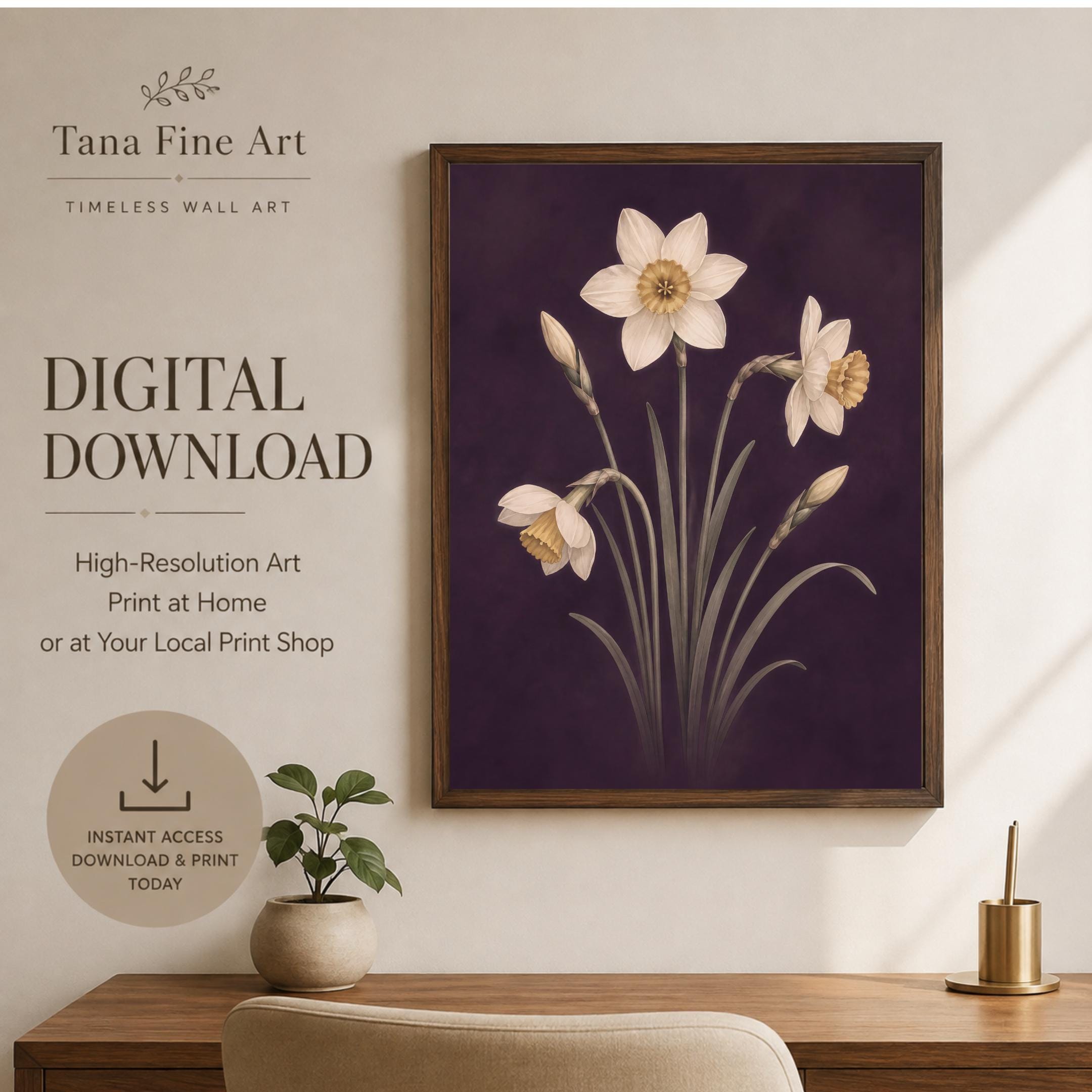 Moody December Birth Flower Print | Narcissus Wall Art | Dark Botanical Digital Download — image 6