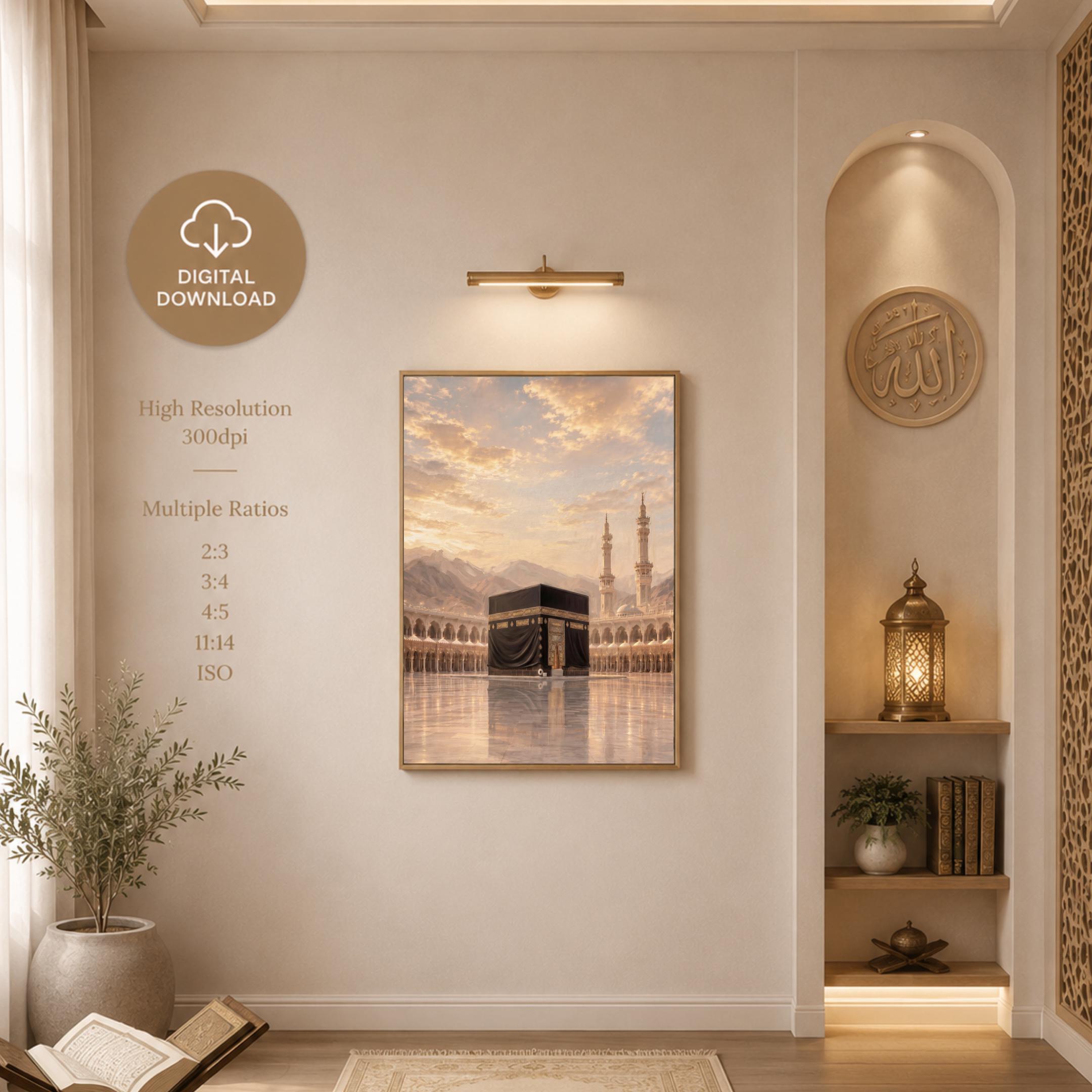 Kaaba Art Printable, Muslim Wall Decor, Golden Makkah, Islamic Prayer Room Decor (Digital Download) — image 3