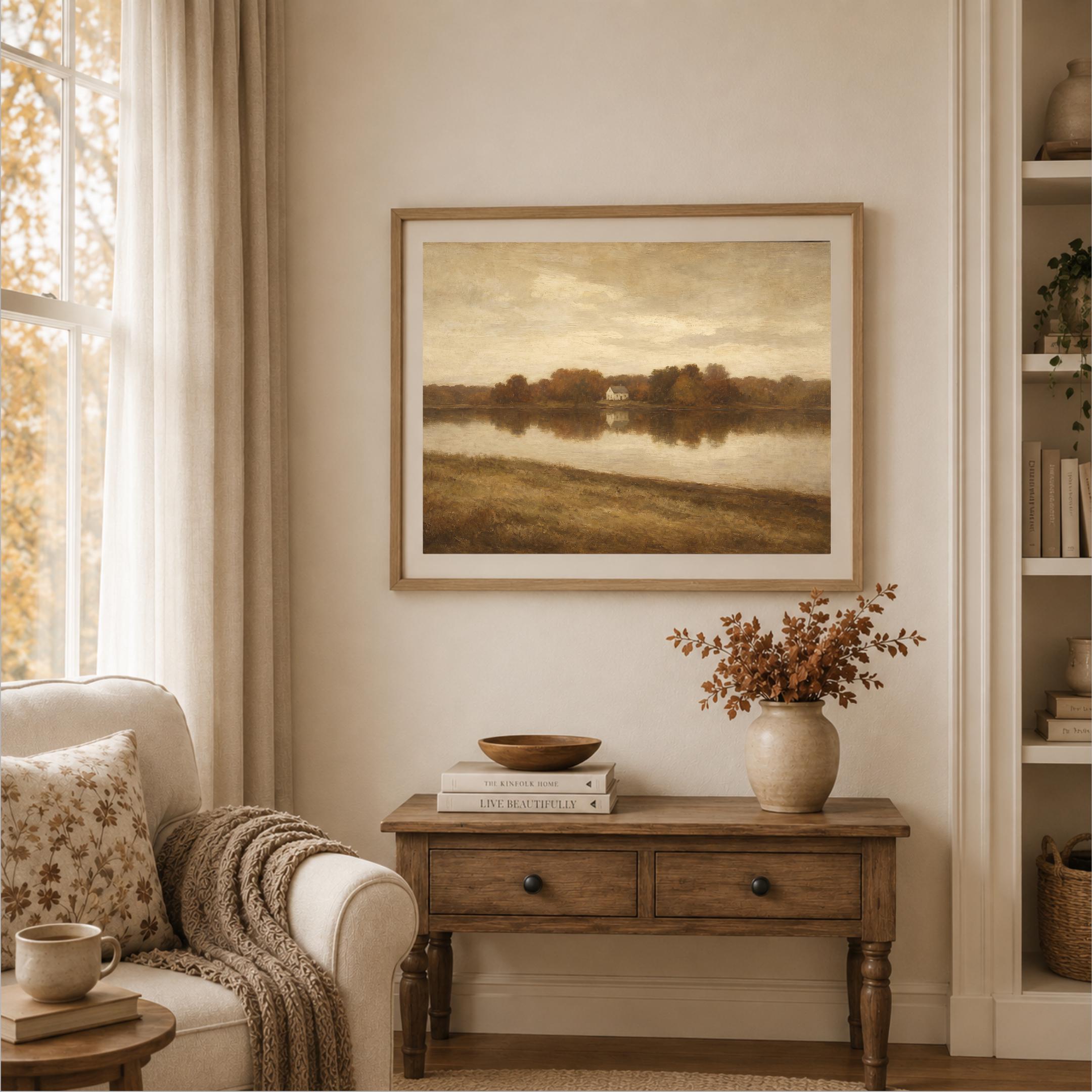 Fall Lake Cottage Wall Art | Vintage Autumn Cottage Landscape | Rustic Printable Digital Download — image 6