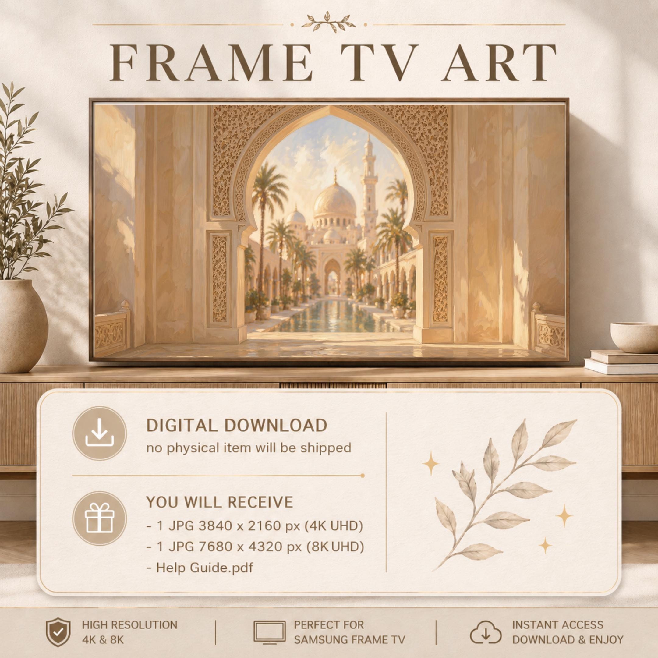 Islamic Frame TV Art | Neutral Courtyard Arch | Mosque View 4K Art Mode Digital Download — image 7