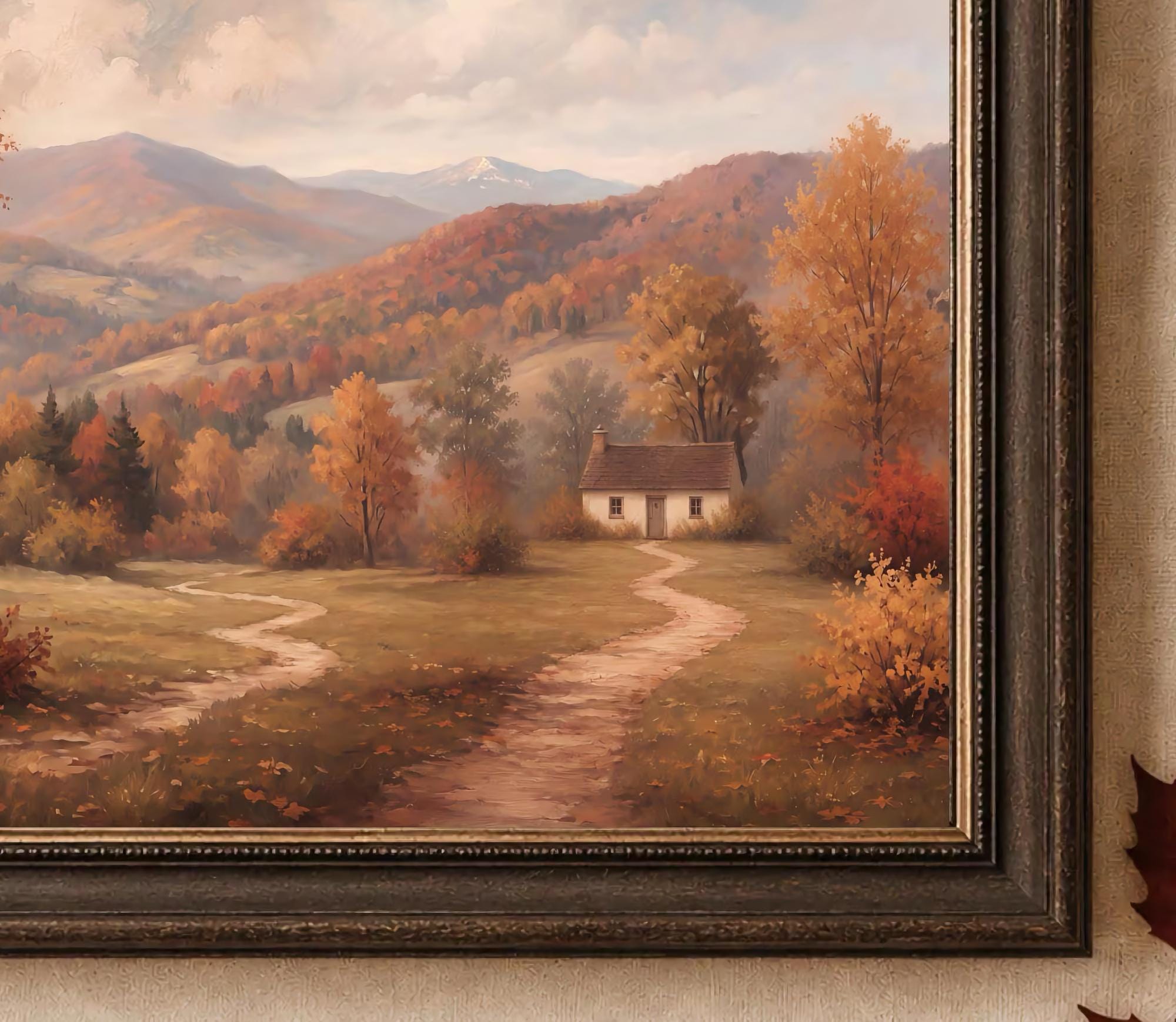 Autumn Cottage Landscape Wall Art | Fall Mountain Print | Vintage Farmhouse Digital Download — image 2
