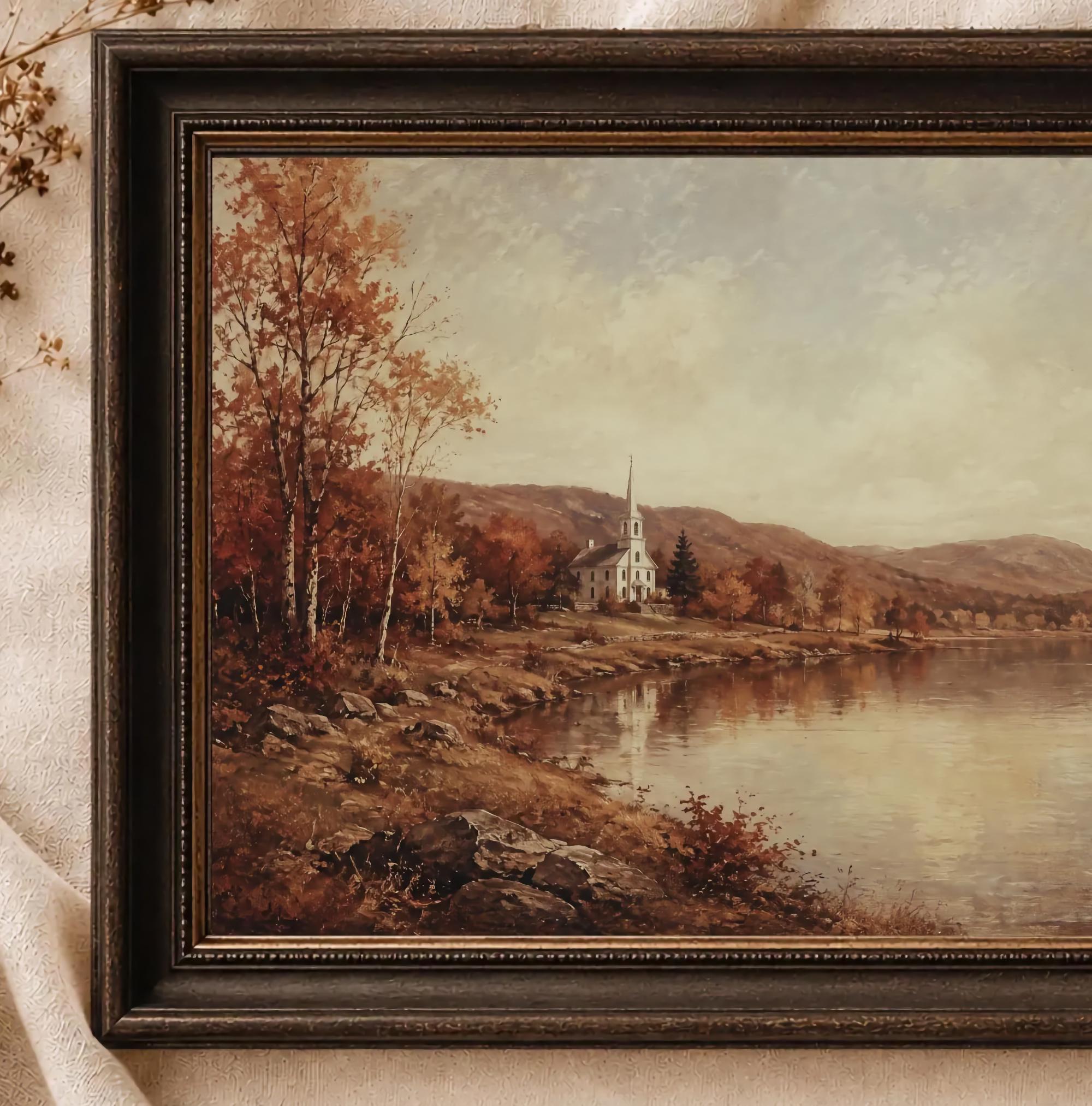 Vintage Vermont Autumn Lake Printable Wall Art, Rustic Fall Home Decor, Digital Download — image 2