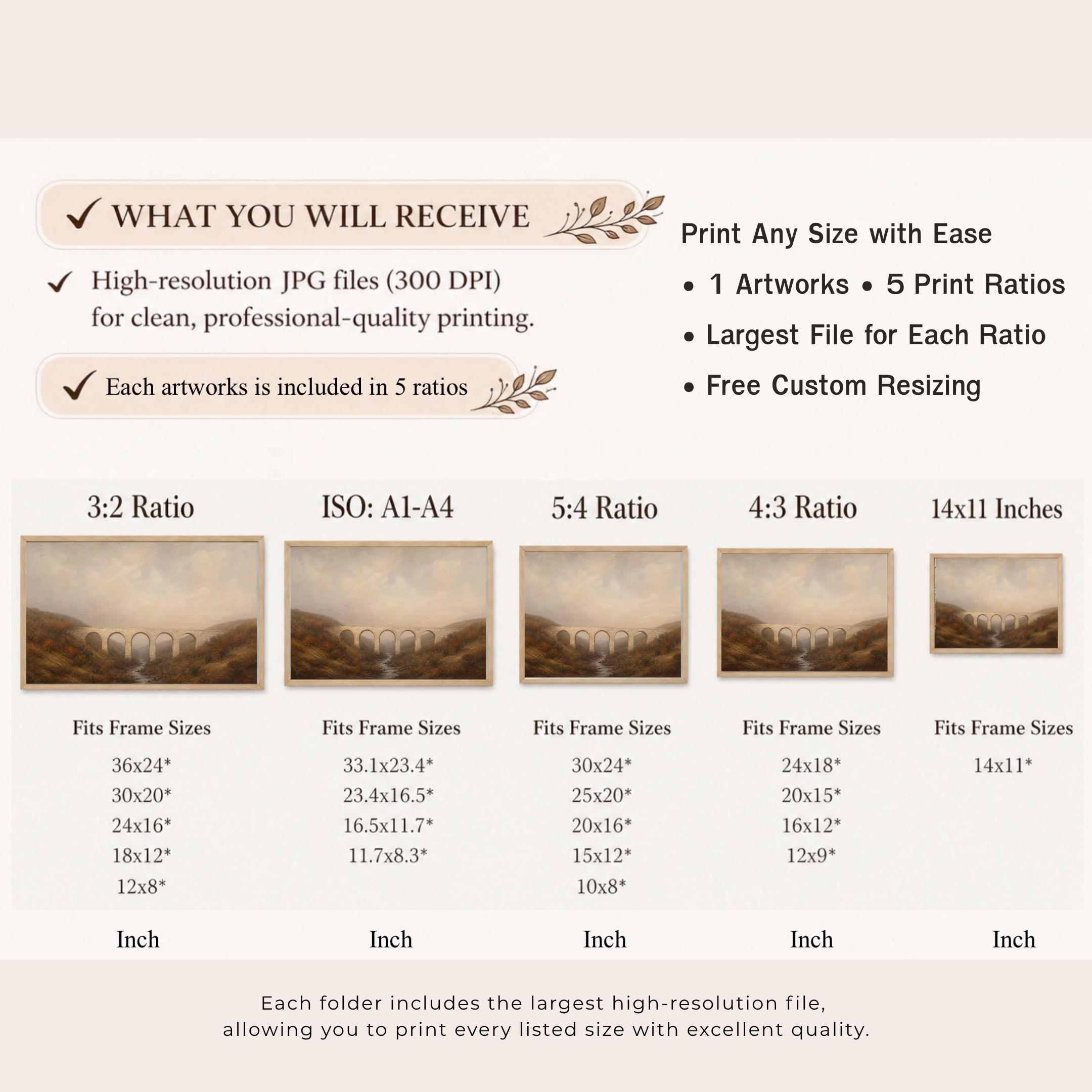 Fall Landscape Printable Wall Art | Vintage Stone Bridge Print | Rustic Autumn Countryside Digital Download — image 9