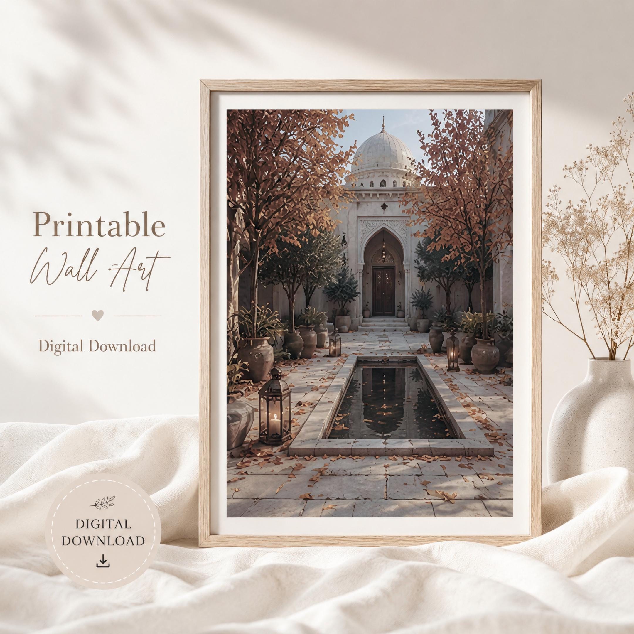 Islamic Courtyard Autumn Mosque Garden Print, Neutral Prayer Room Wall Art (Digital Download) — image 8