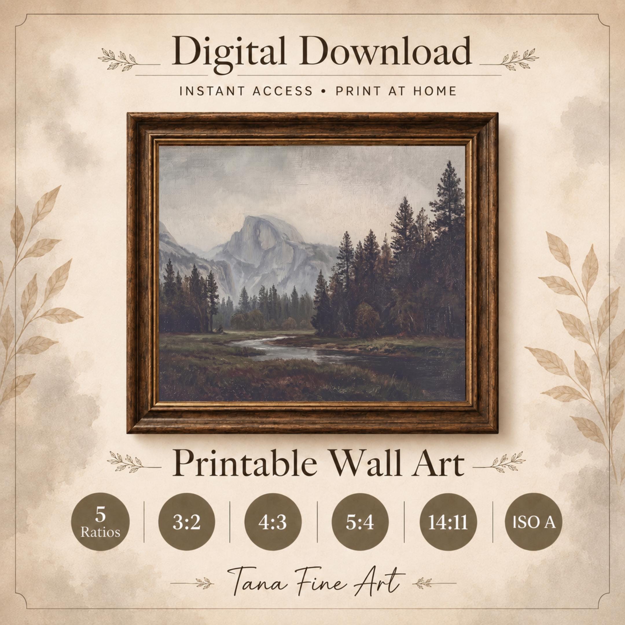 Mountain River Wall Art | Yosemite Inspired Forest Print | Moody Vintage Landscape Digital Download — image 8