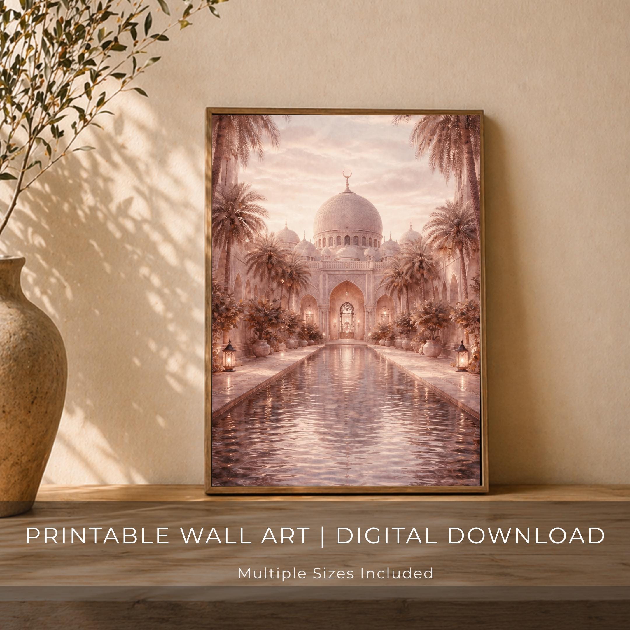 Islamic Mosque Wall Art Printable | Neutral Mosque Courtyard Print | Ramadan Decor Digital Download