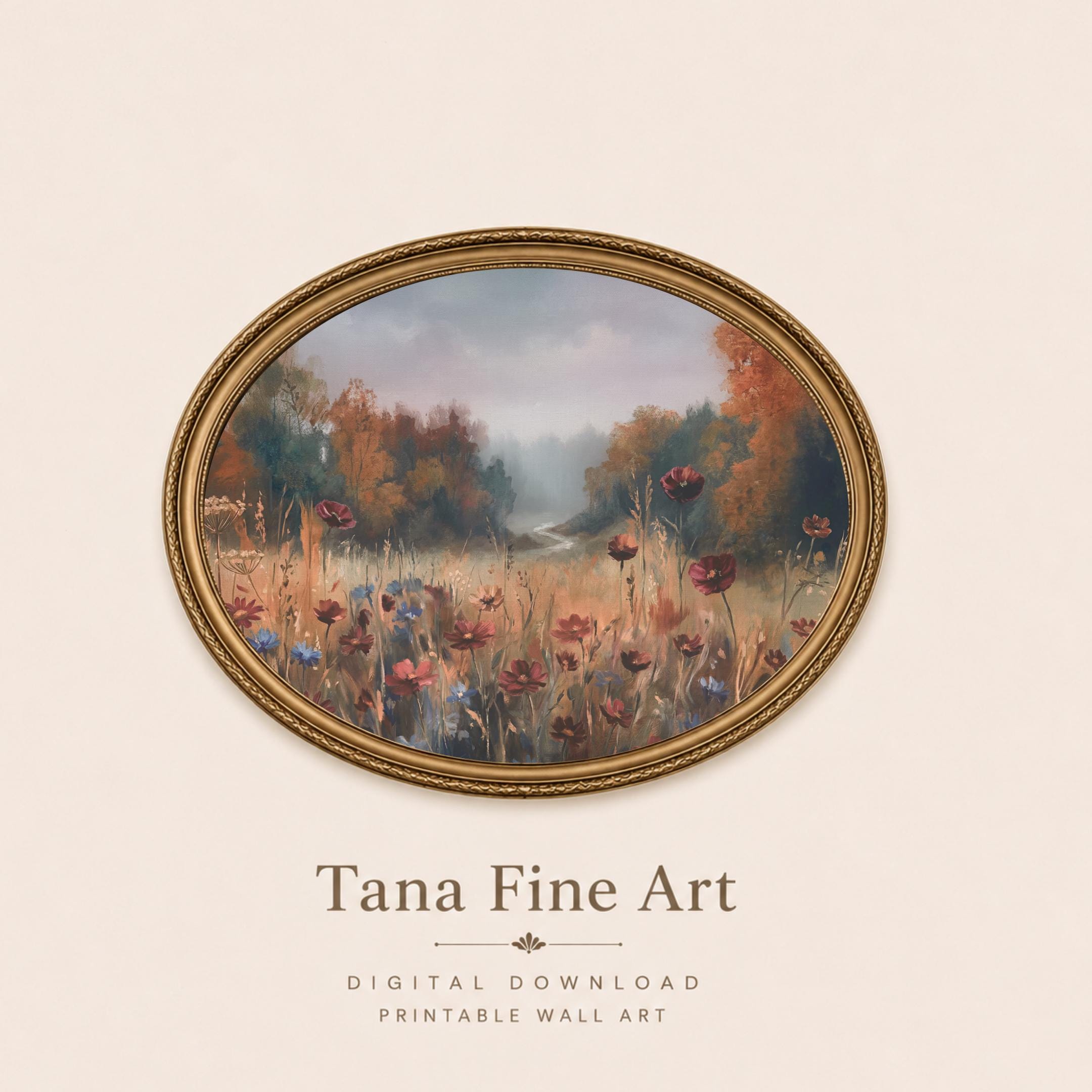 Fall Floral Landscape Print, Wildflower Meadow Wall Art, Rustic Autumn Nature Decor (Digital Download) — image 7