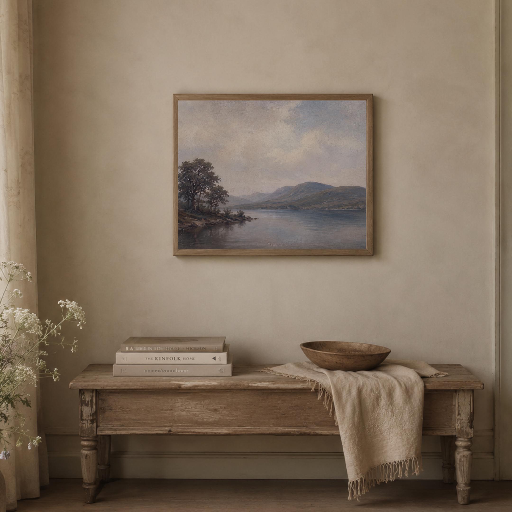 Vintage Lake Landscape Printable Wall Art, Moody Mountain Scenery, Neutral Rustic Cottage Home Decor — image 4