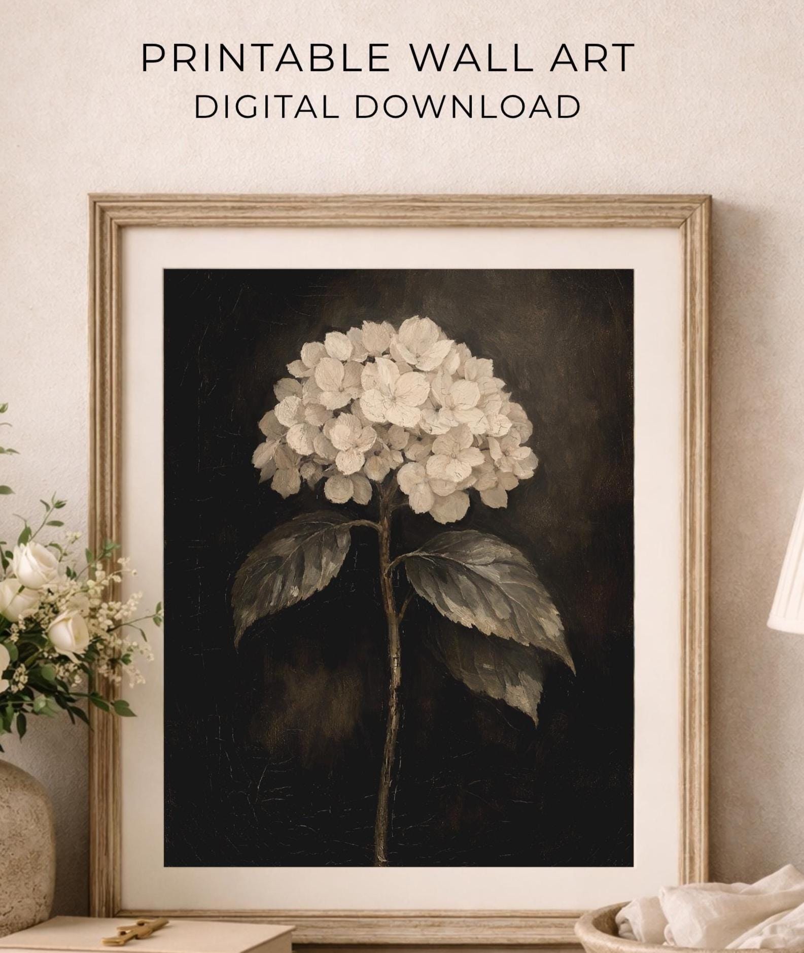 Moody White Hydrangea Art Printable | Vintage Botanical Prints | Vintage Paintings (Digital Download) — image 8