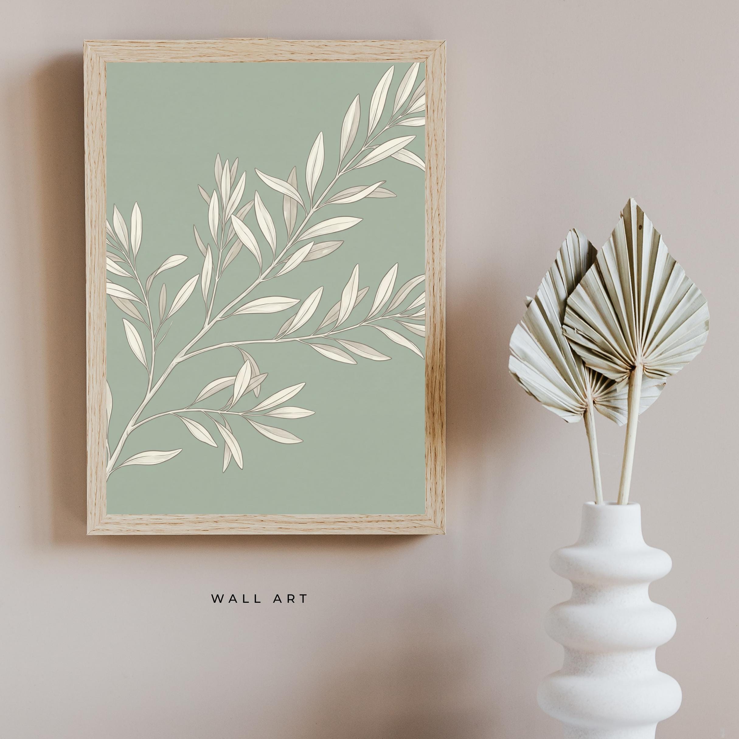 Botanical Sage Green Wall Art Set of 3 | Magnolia Hydrangea Leaf Decor (Digital Download) — image 6