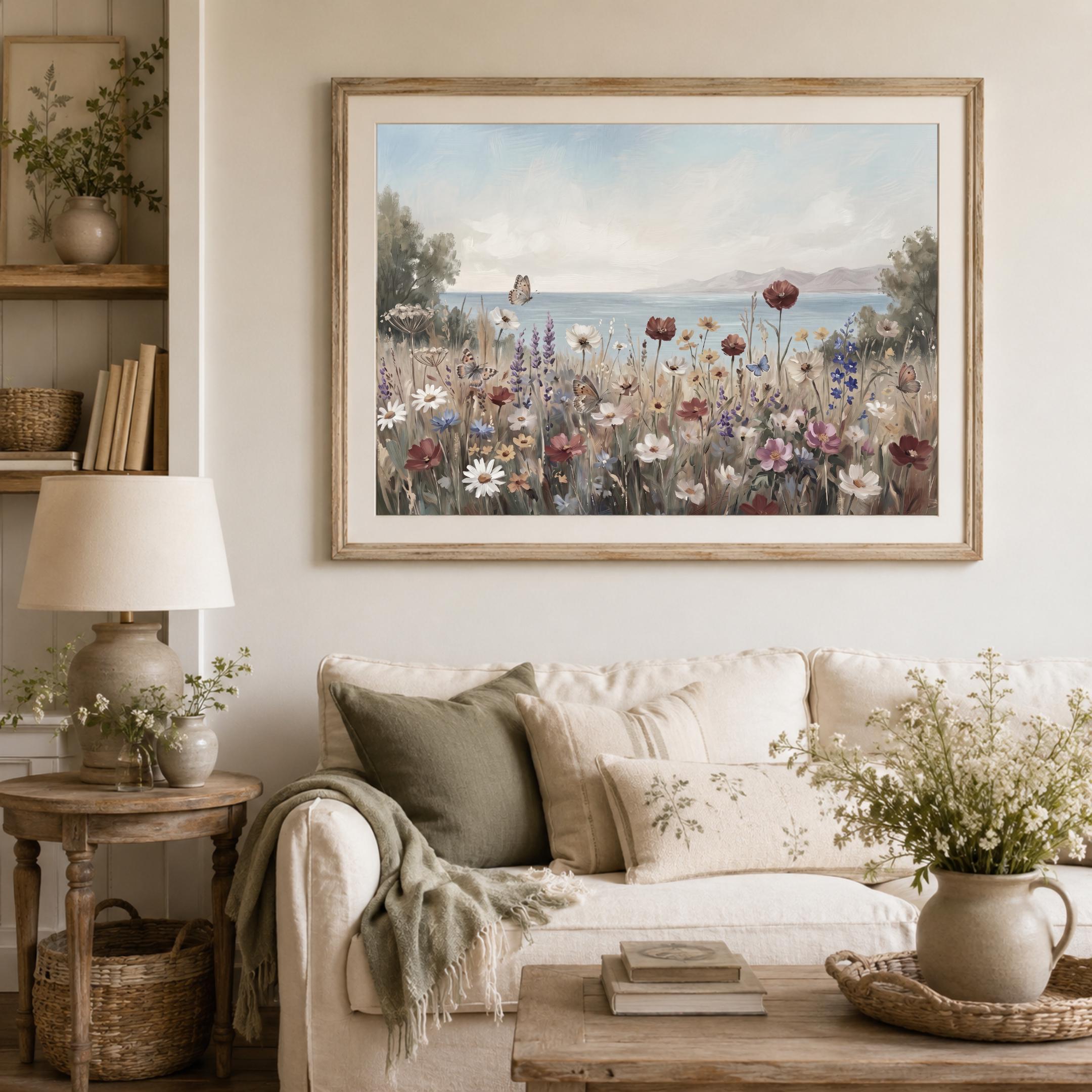 Coastal Wildflower Wall Art, Butterfly Seaside Meadow Print, Summer Cottage Ocean Decor (Digital Download) — image 3