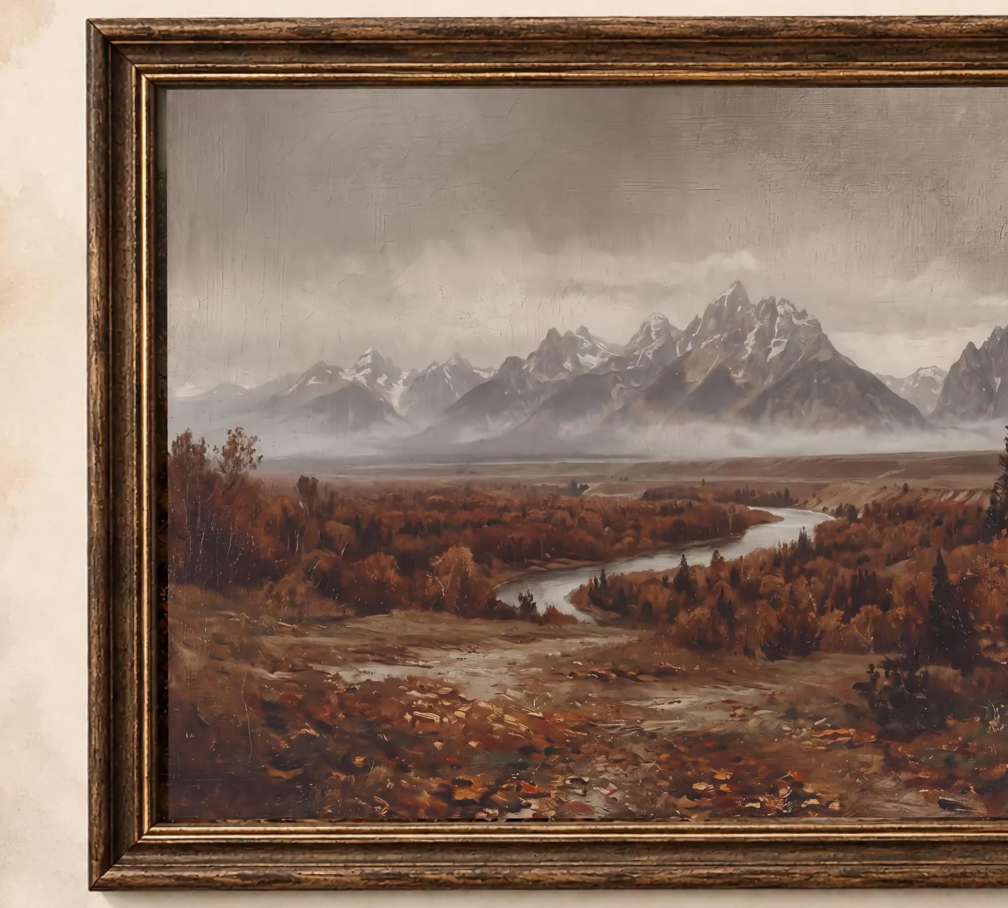 Mountain River Wall Art | Grand Teton Inspired Fall Print | Moody Vintage Landscape Digital Download — image 2