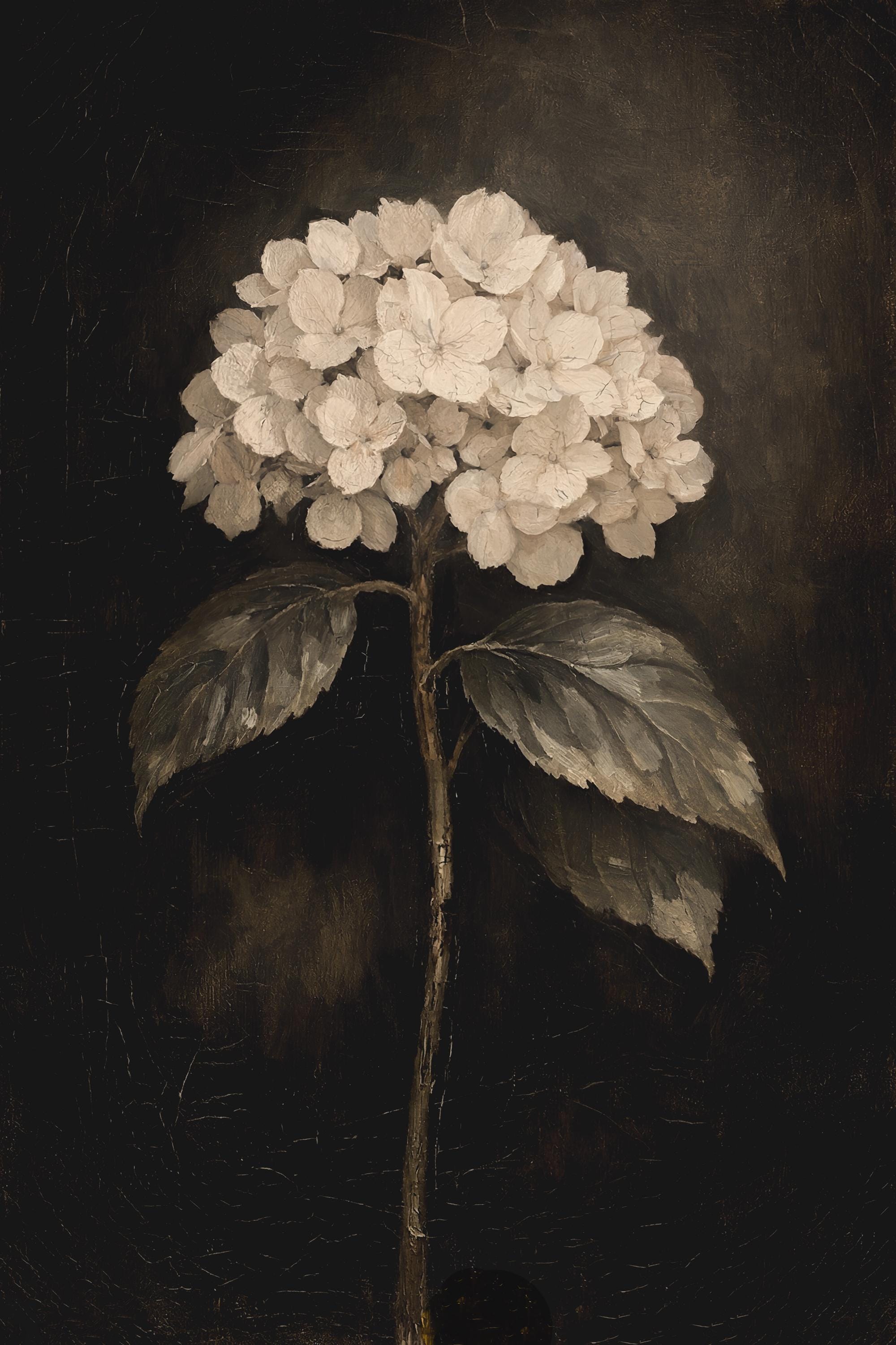 Moody White Hydrangea Art Printable | Vintage Botanical Prints | Vintage Paintings (Digital Download) — image 2