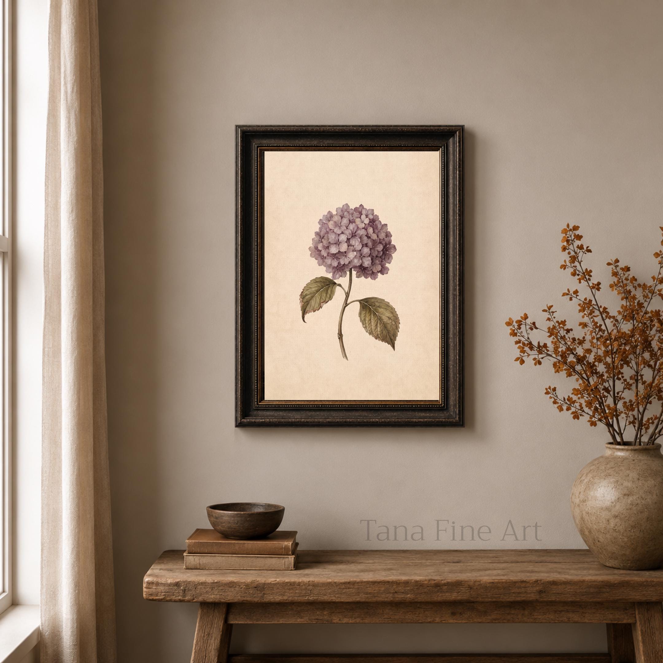 Fall Hydrangea Printable Wall Art | Mauve Floral Print | Vintage Botanical Decor Digital Download — image 3