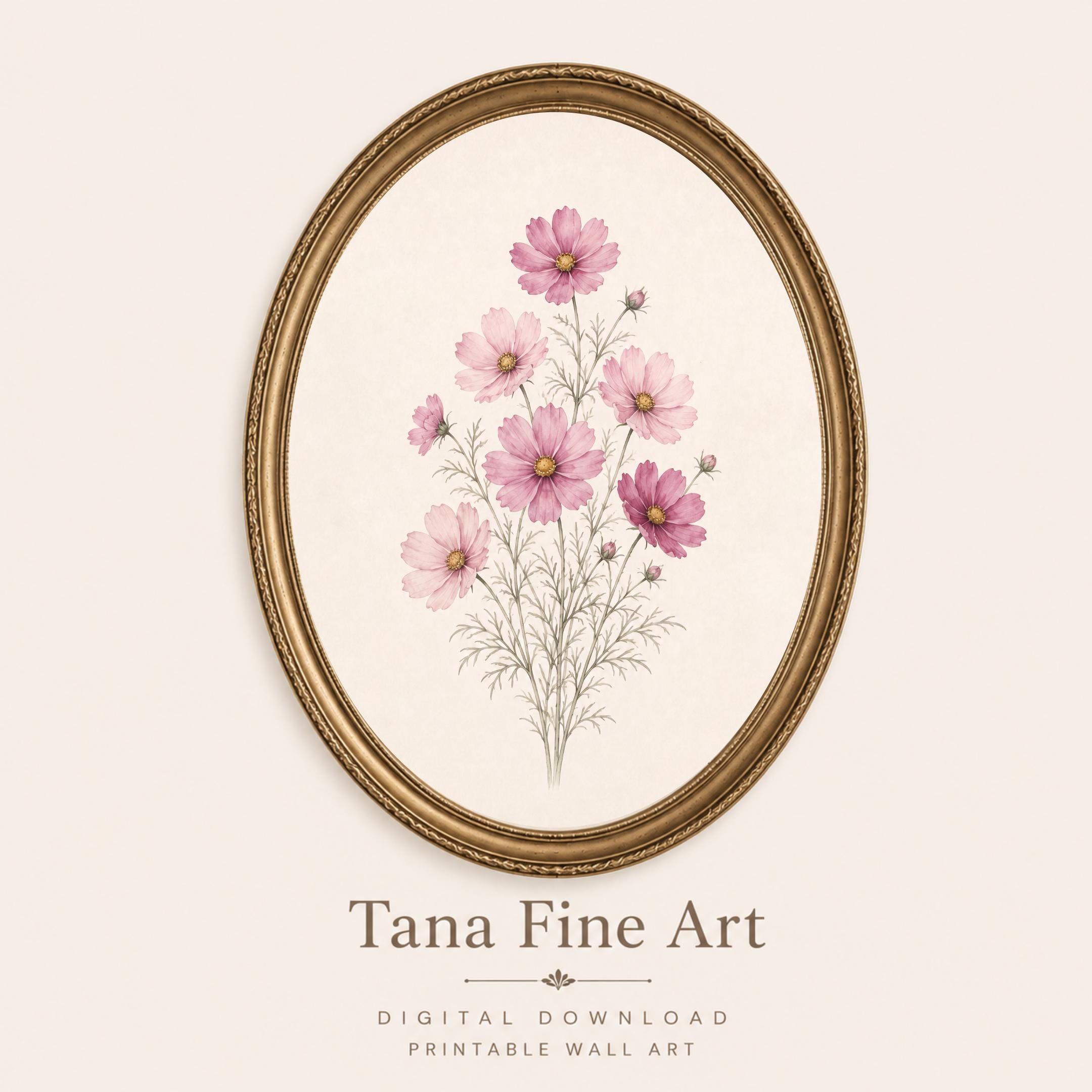 October Birth Flower Prints | Cosmos Printable Wall Art | Pink Botanical Decor Gift Digital Download