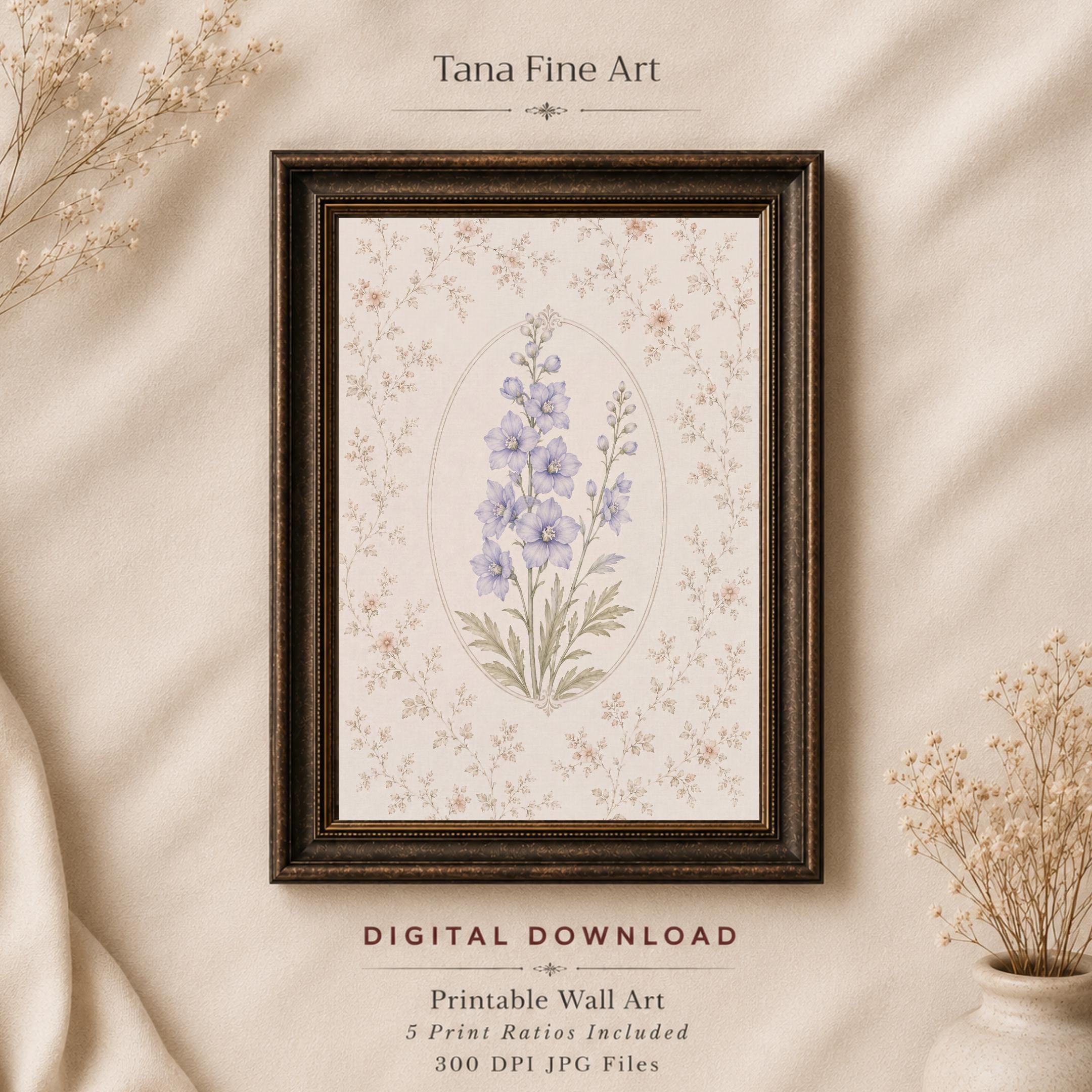 12 Month Birth Flower Wall Art Set | Vintage Floral Pattern Printable Art (Digital Download) — image 10