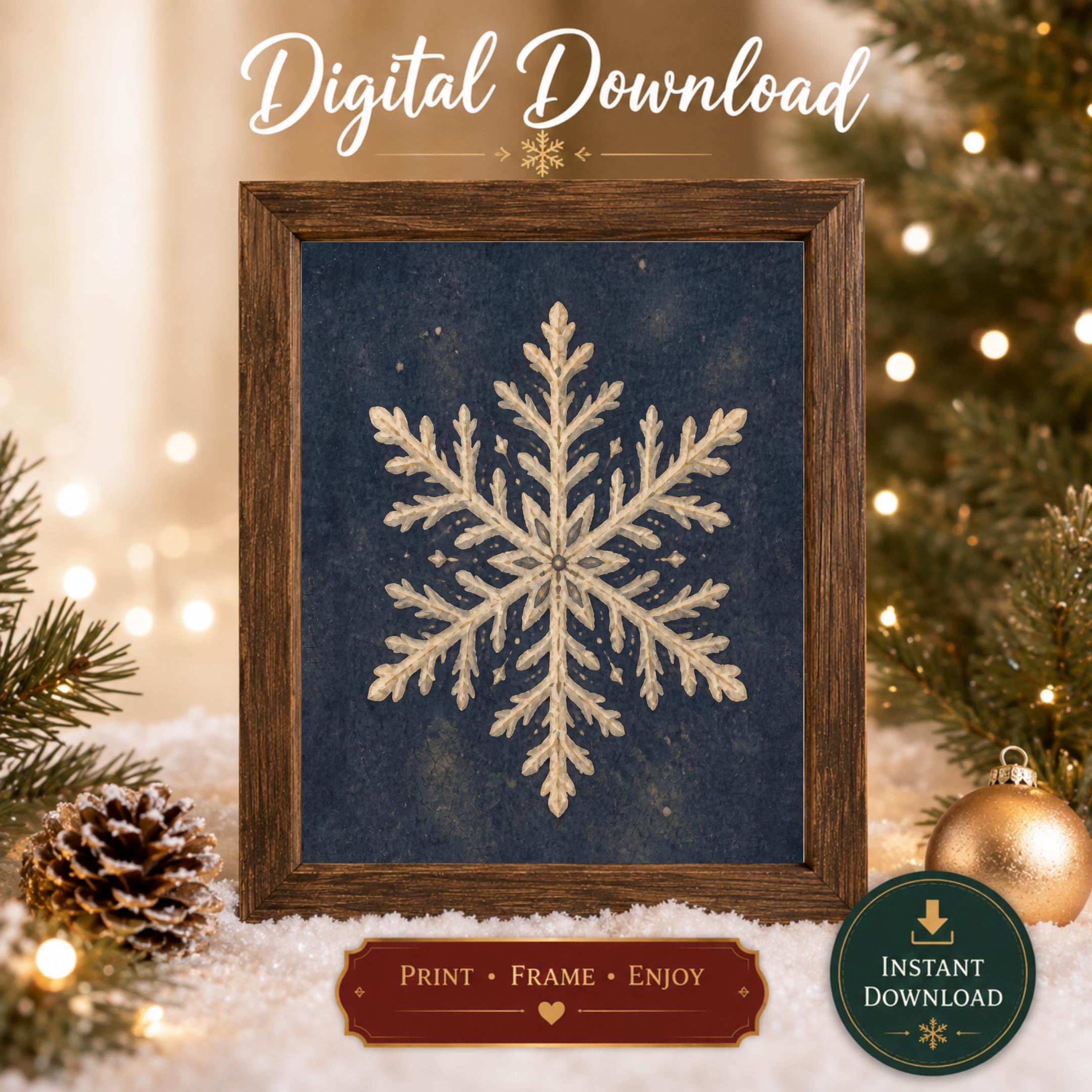 Cream Snowflake on Winter Blue