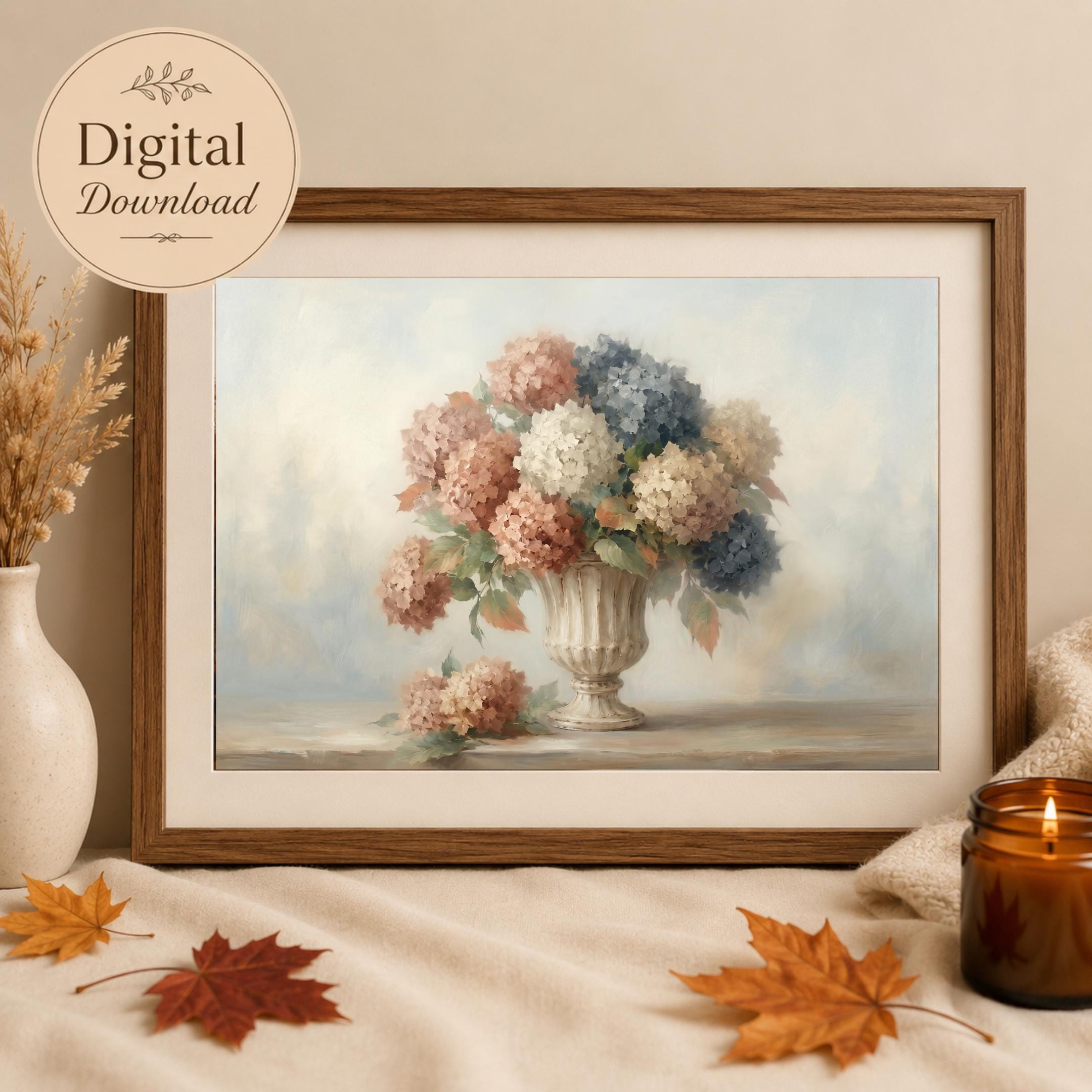 Fall Hydrangea Wall Art, Neutral Floral Prints, French Urn Cottage Decor (Digital Download) — image 9