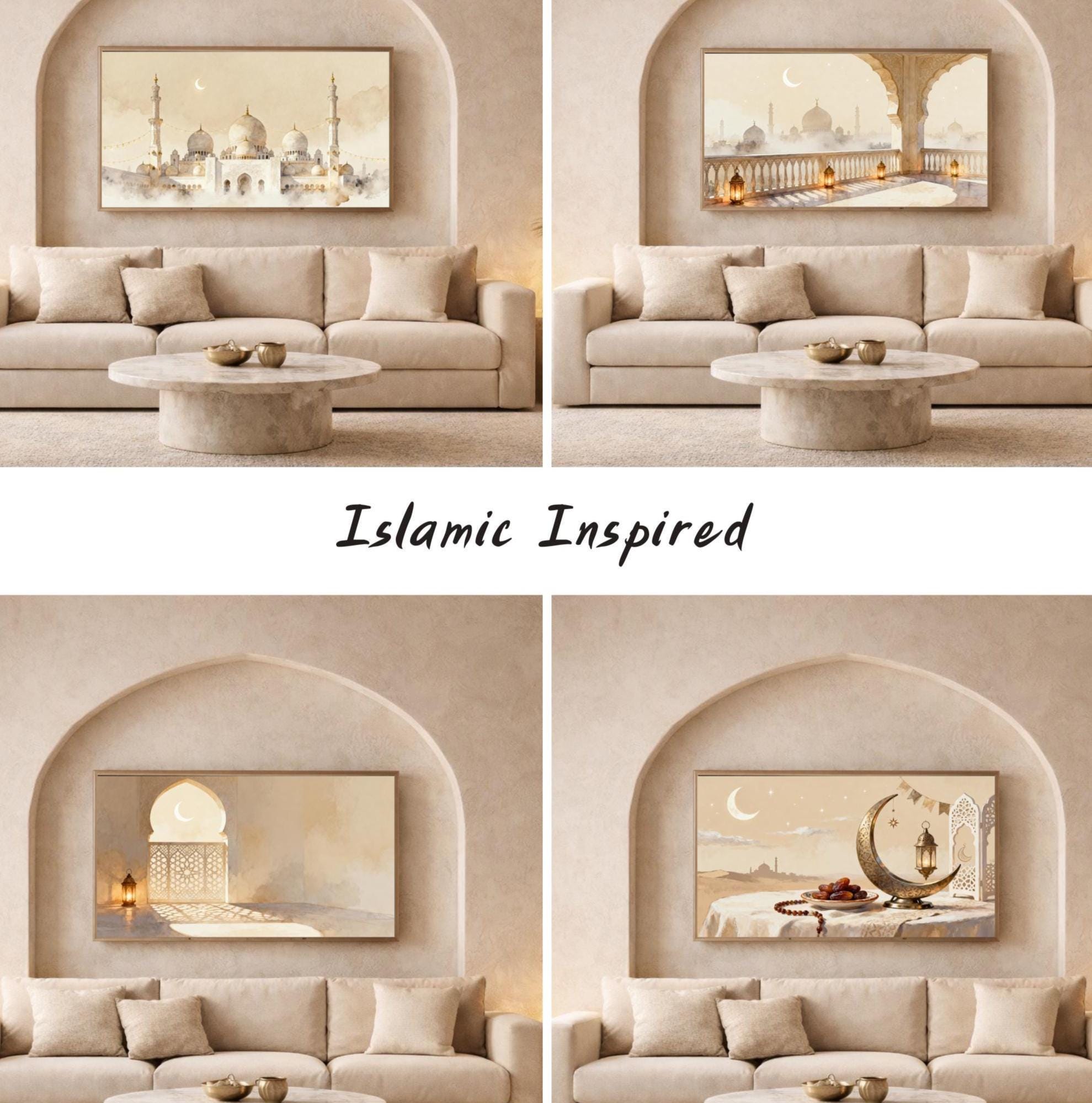 Islamic Frame TV Art Bundle 20 | Neutral Crescent Moon & Lantern Decor | 4K Digital Download — image 6