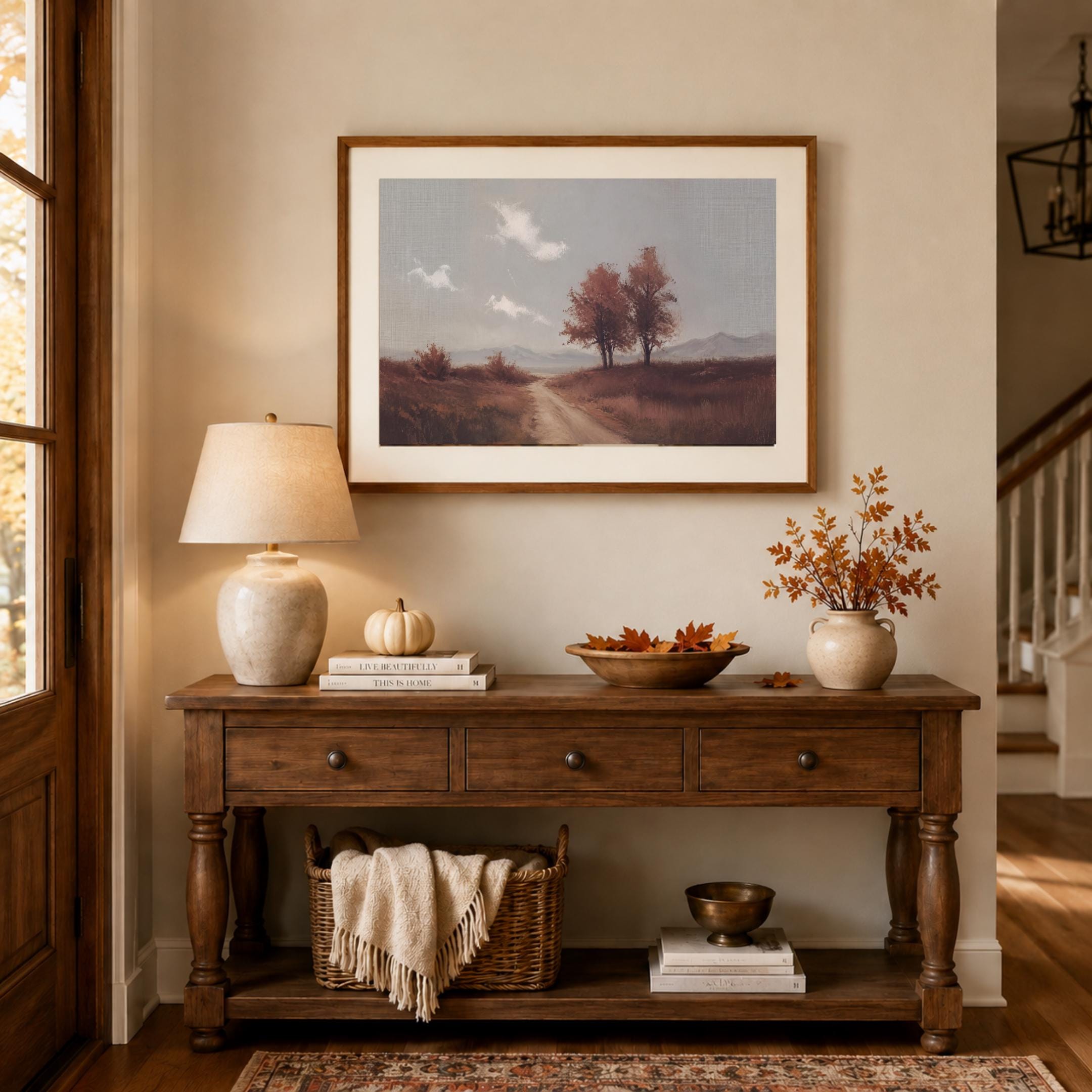 Autumn Country Road Wall Art | Vintage Fall Landscape Print | Rustic Farmhouse Digital Download — image 6