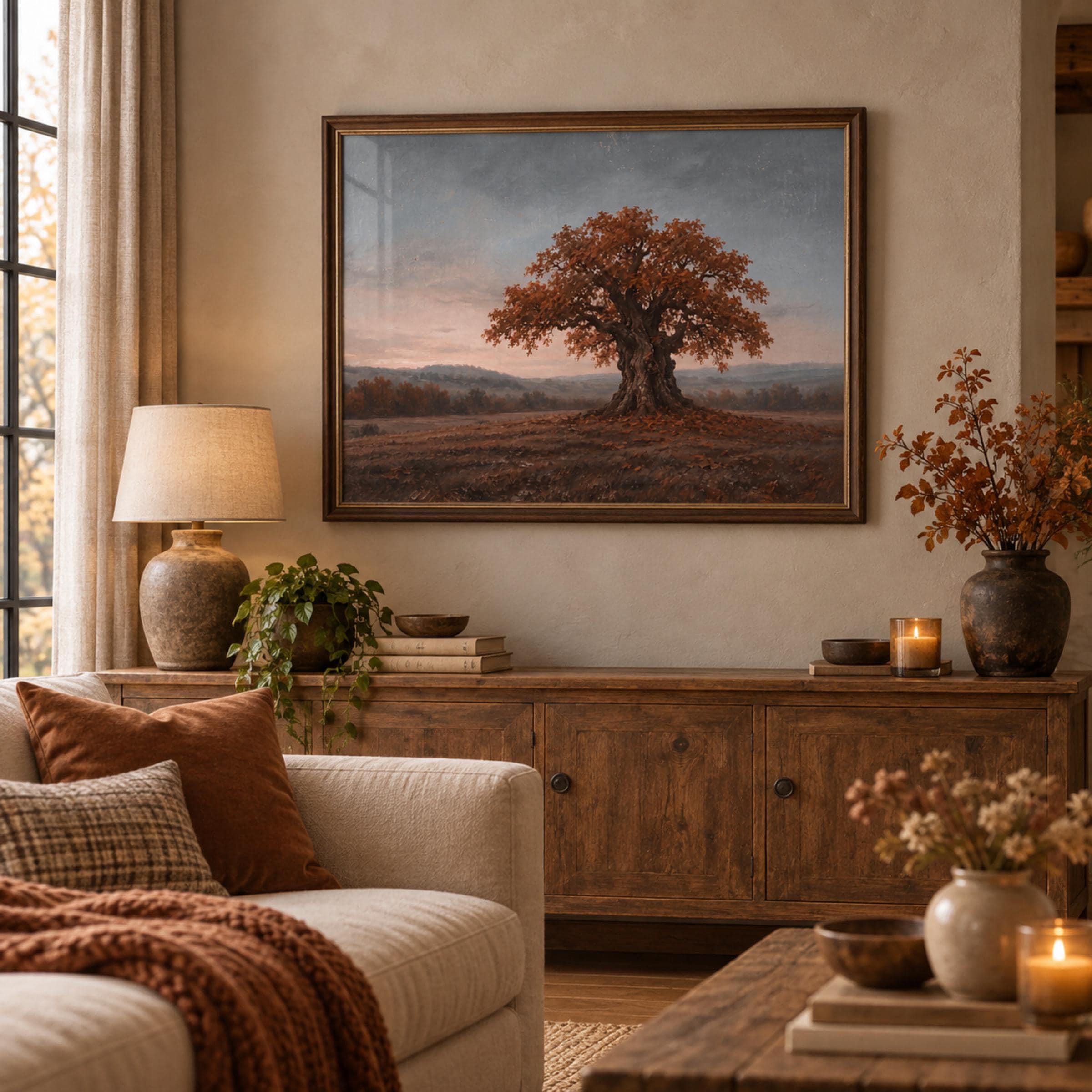 Autumn Oak Tree Printable Wall Art, Moody Fall Landscape, Rustic Farmhouse Decor Digital Download — image 3