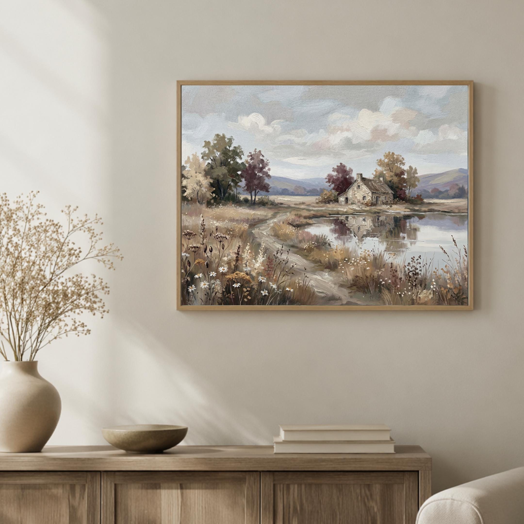 Cottage Landscape Wall Art, Farmhouse Lake House Print, Soft Countryside Nature Decor (Digital Download) — image 9