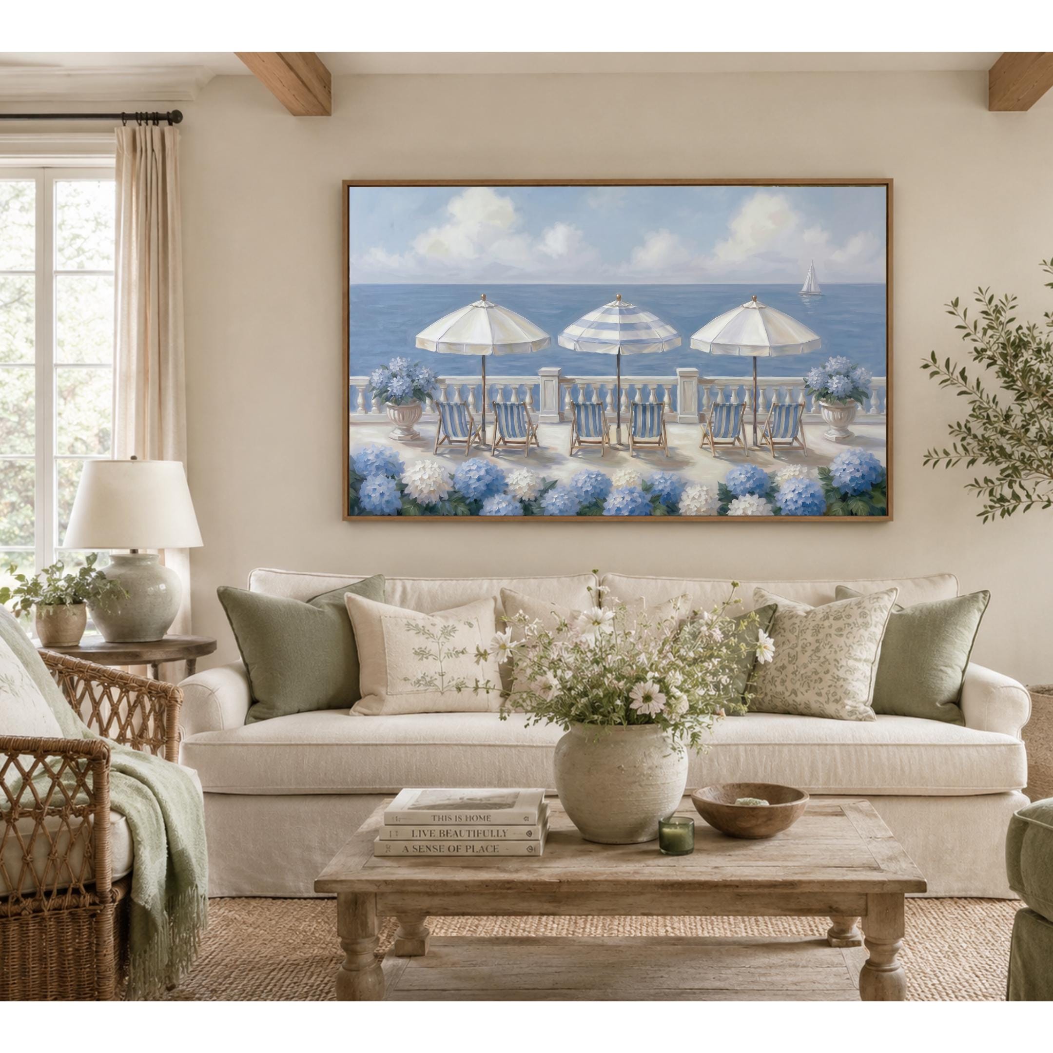 Summer Beach House Print, Coastal Hydrangea Wall Art, Blue White Seaside Decor (Digital Download) — image 8