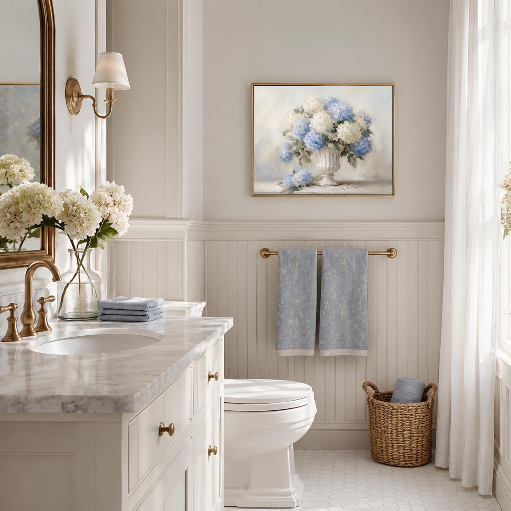 Vintage Blue Hydrangea Wall Art,  Neutral Floral in French Stone Urn (Digital Download) — image 6