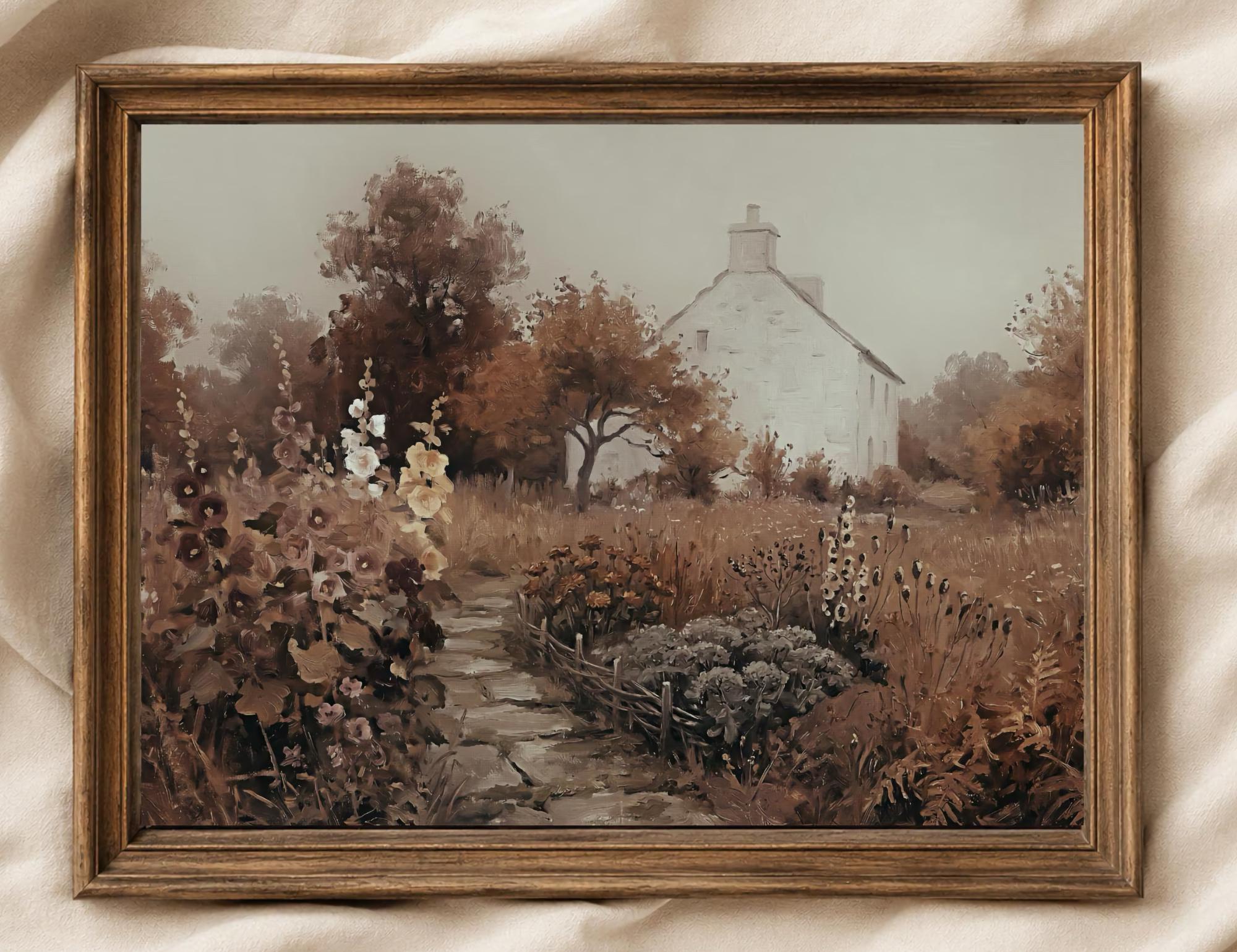 Fall Cottage Garden Wall Art, Rustic Autumn Floral Landscape Print, Farmhouse Decor (Digital Download) — image 2