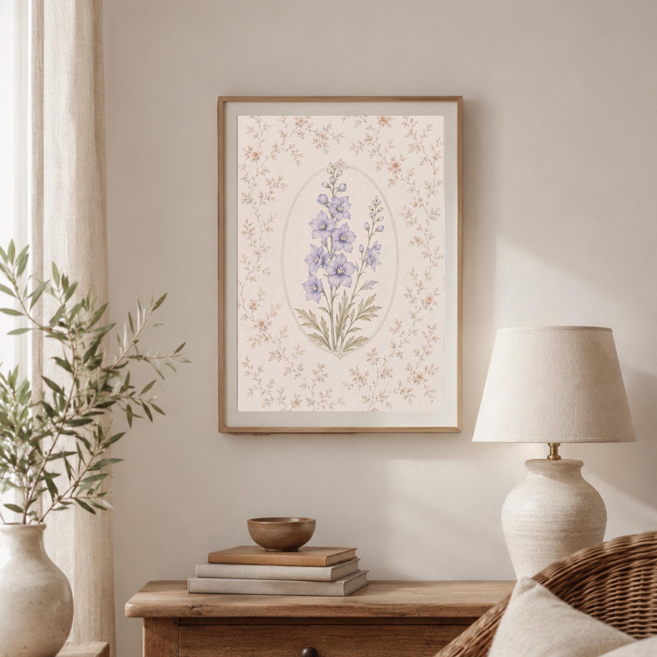 July Birth Month Flower Print | Larkspur Printable Wall Art | Vintage Botanical Gift Digital Download — image 7