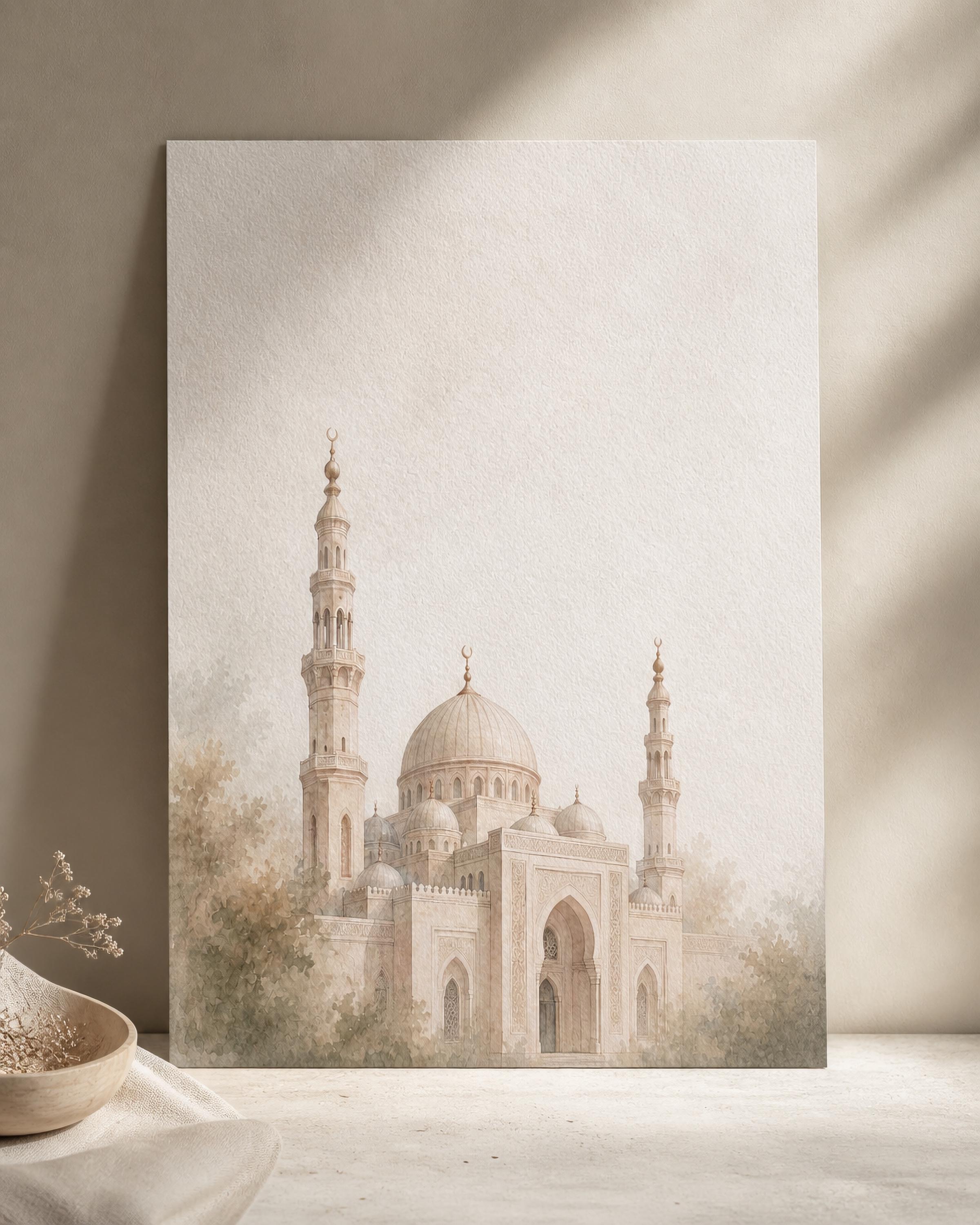 Beige Mosque among Gentle Foliage — image 3