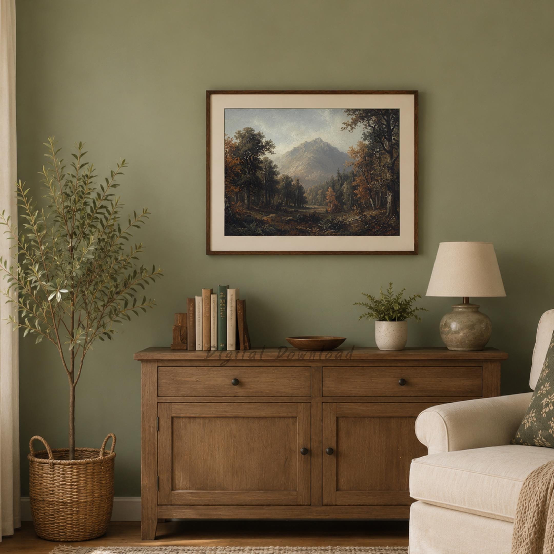 Moody Mountain Wall Art | Forest Landscape Print | Vintage Nature Digital Download — image 5