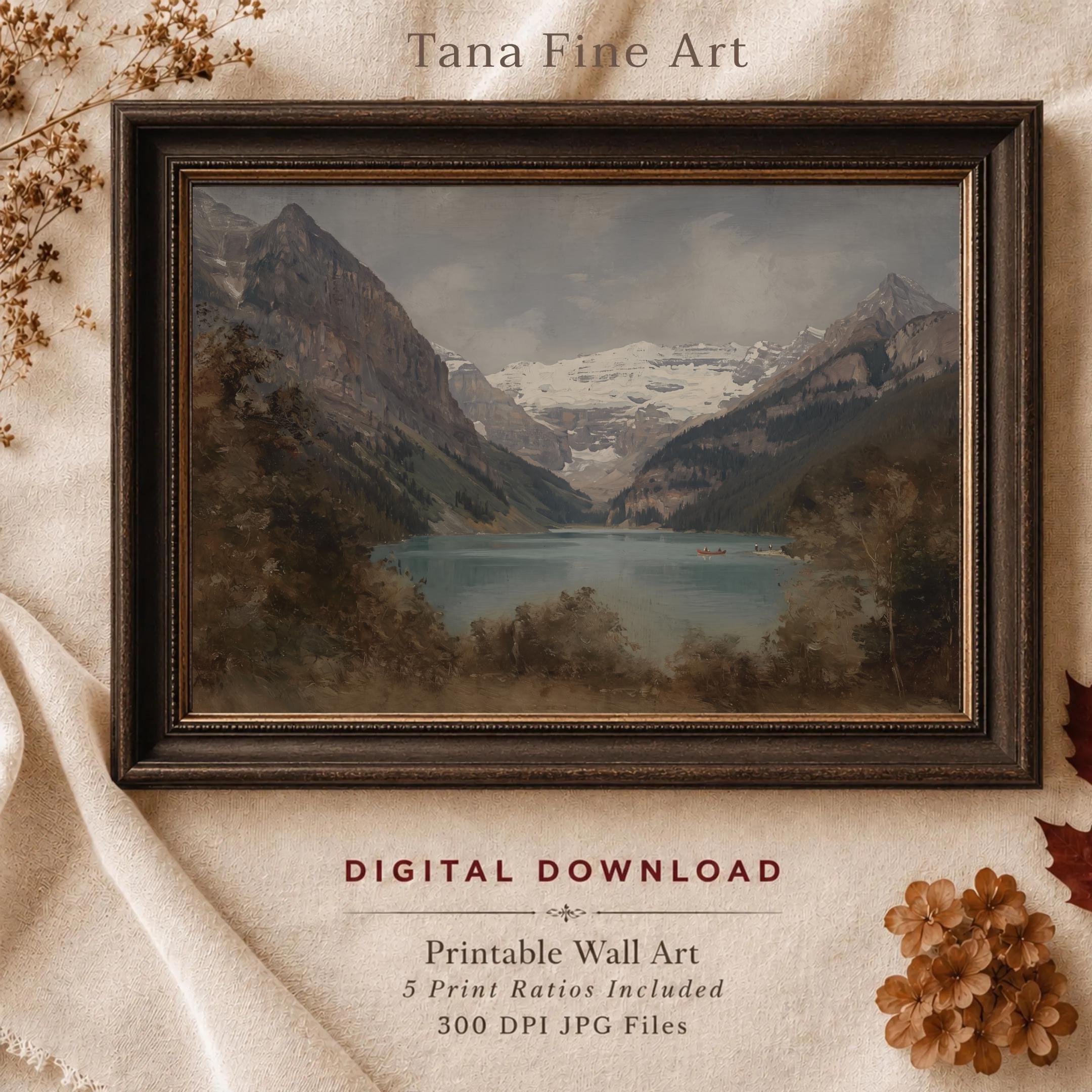 Banff Wall Art | Mountain Lake Landscape Print | Vintage Rocky Mountain Digital Download