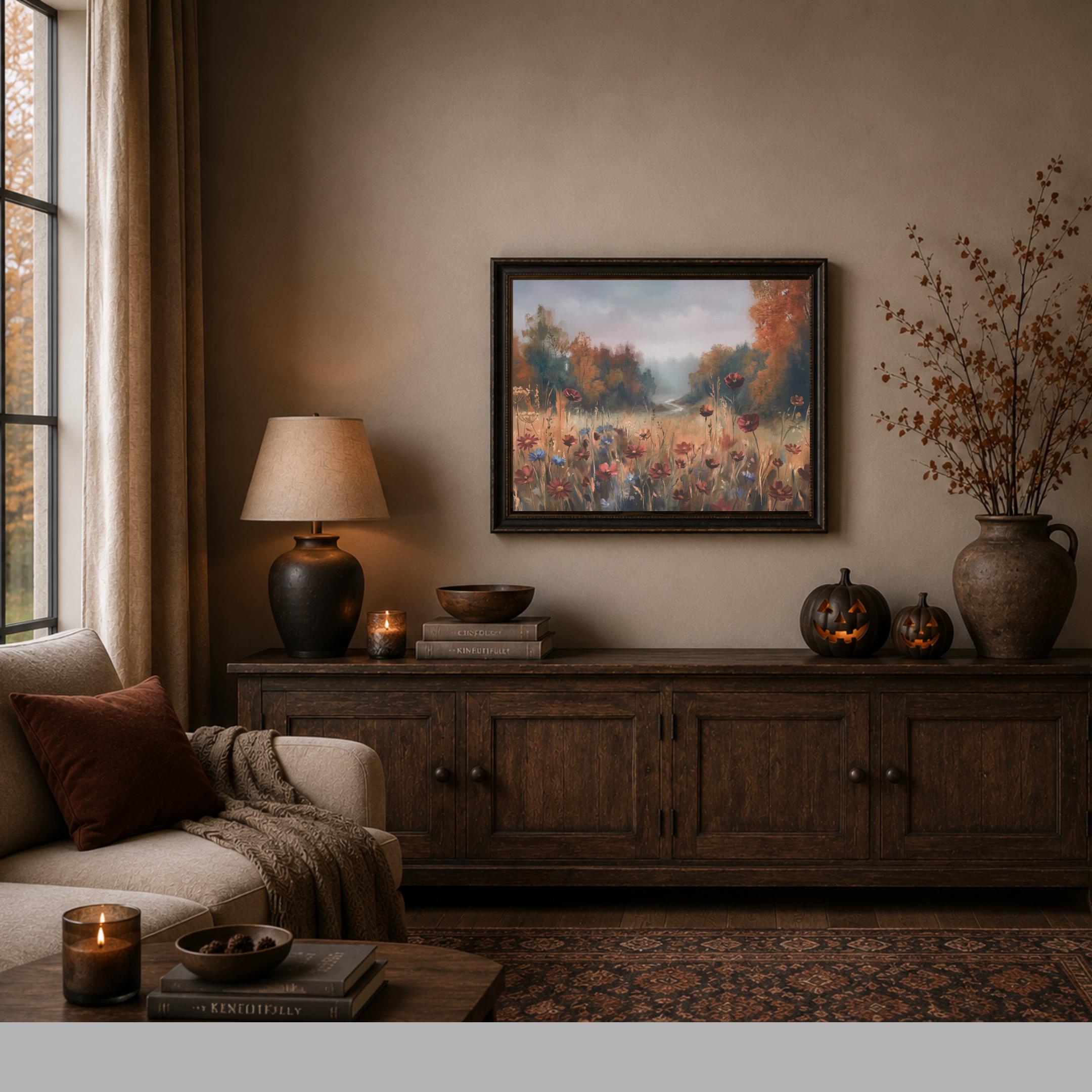 Fall Floral Landscape Print, Wildflower Meadow Wall Art, Rustic Autumn Nature Decor (Digital Download) — image 2