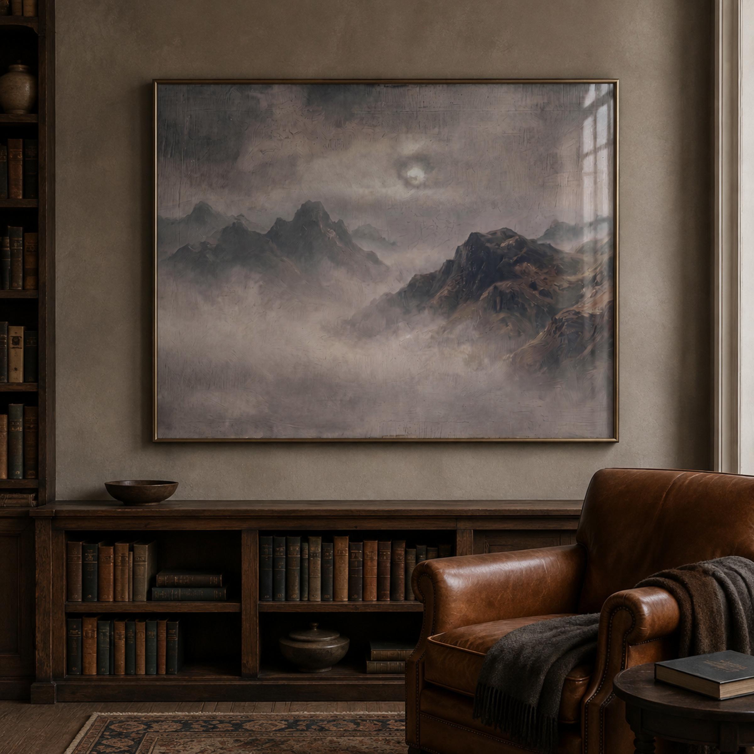 Moody Mountain Wall Art, Vintage Misty Landscape, Dark Academia Decor, Rustic Alpine Digital Download — image 3